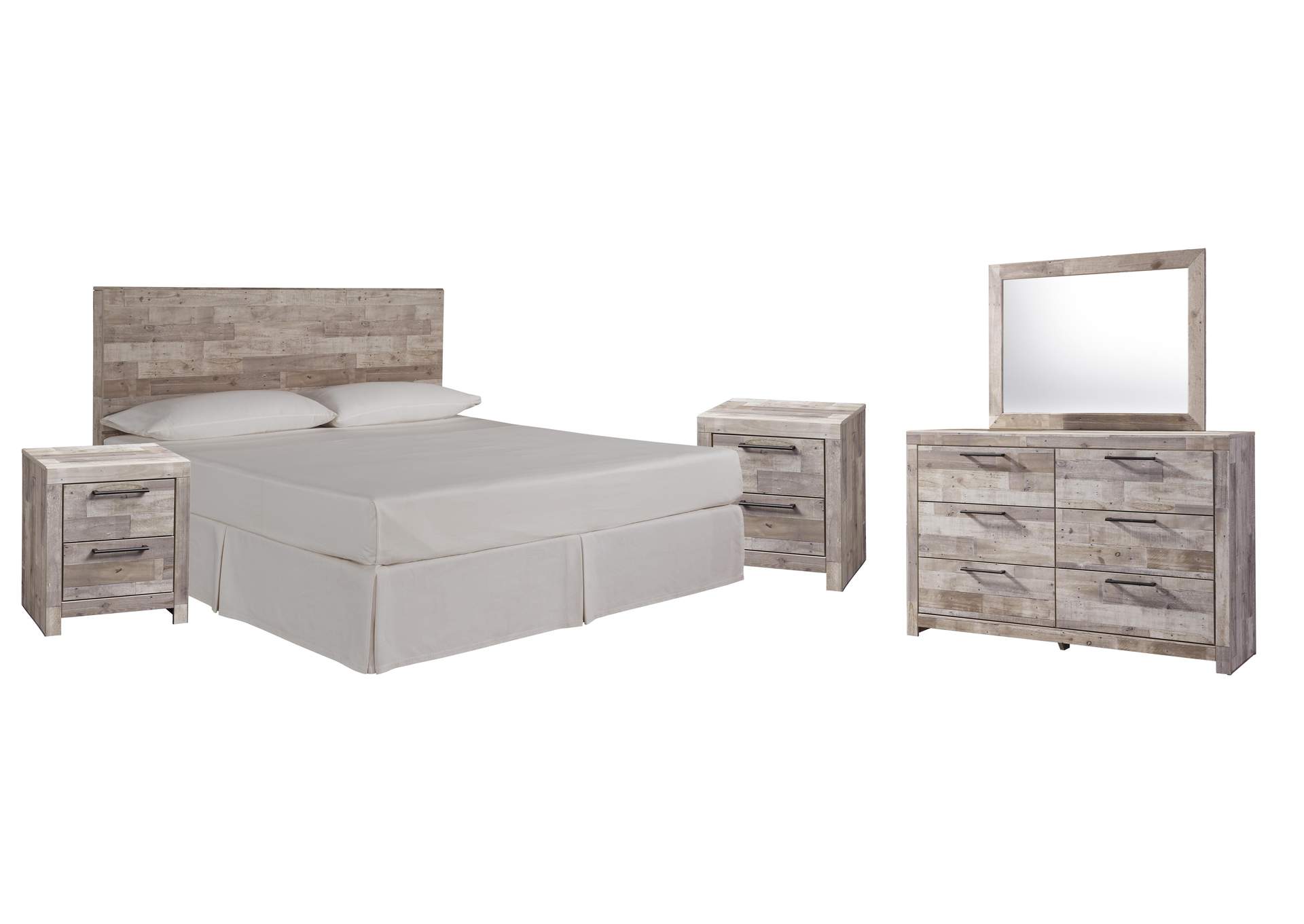 Effie King Panel Headboard Bed with Mirrored Dresser and 2 Nightstands image 1