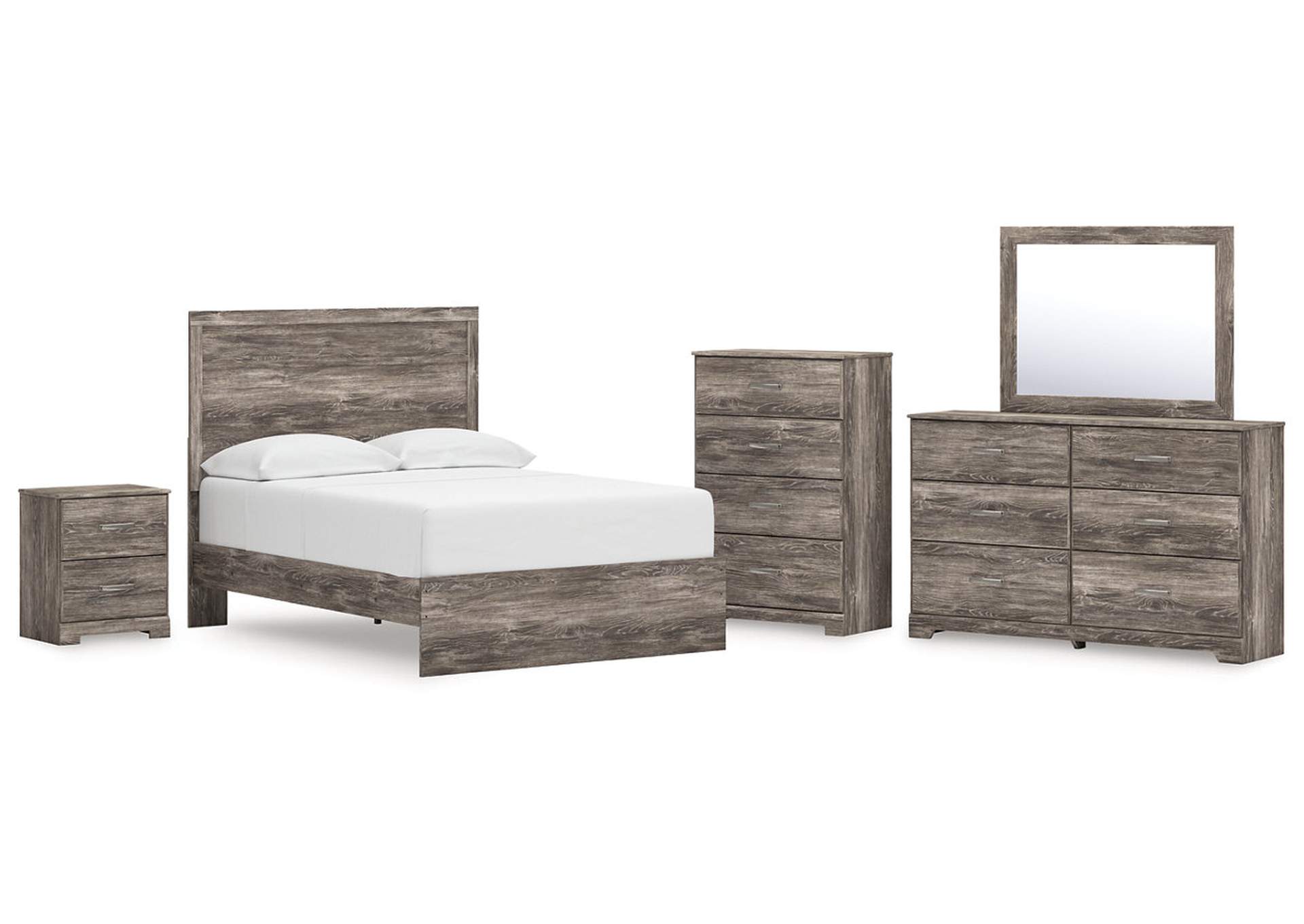 Ralinksi Full Panel Bed with Mirrored Dresser, Chest and Nightstand image 1