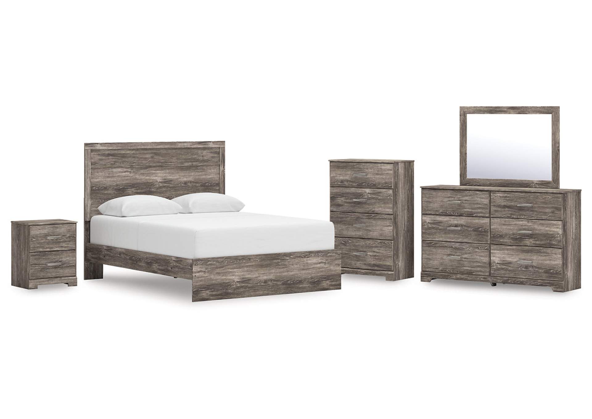 Ralinksi Queen Panel Bed with Mirrored Dresser, Chest and Nightstand image 1