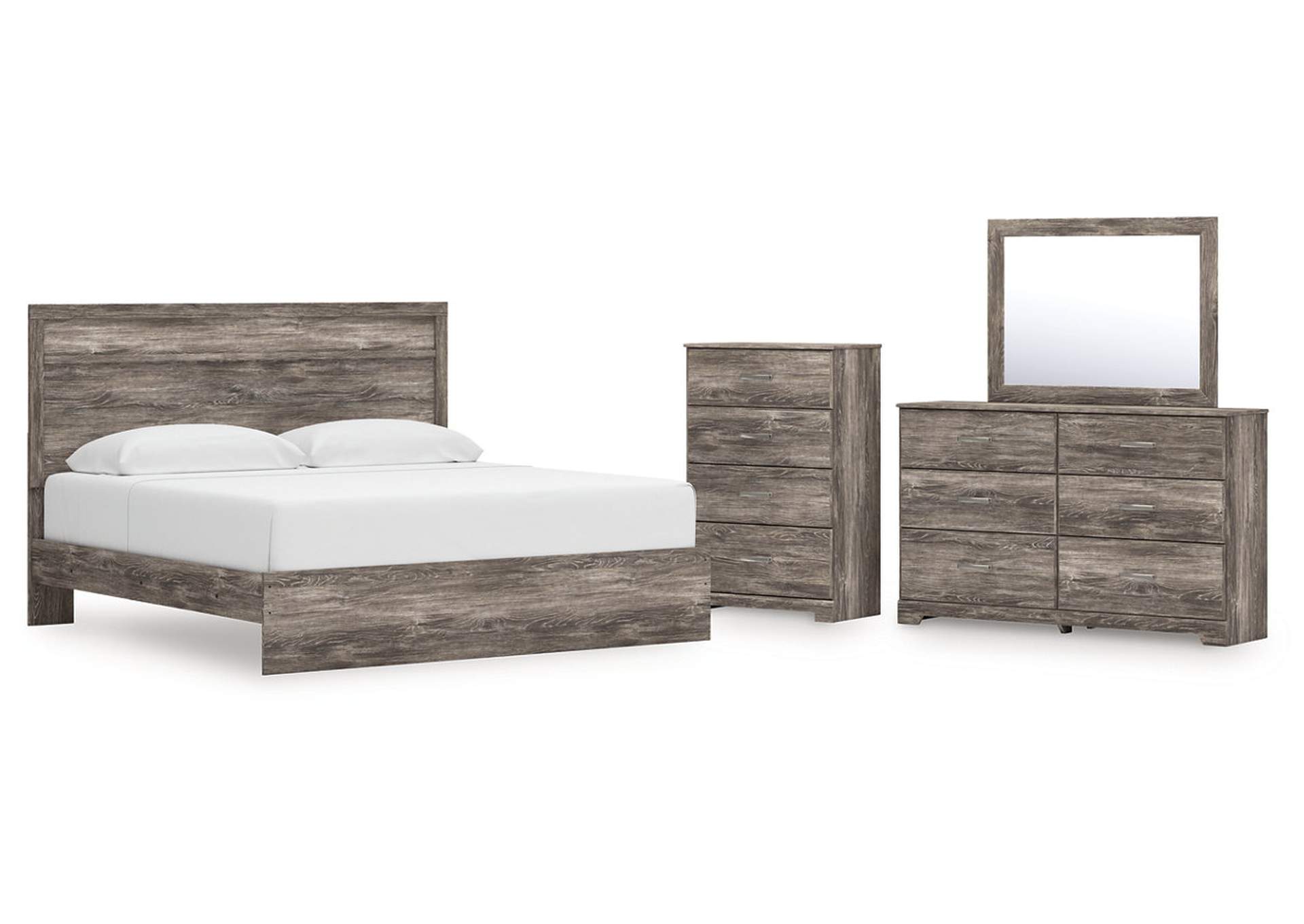 Ralinksi King Panel Bed with Mirrored Dresser and Chest image 1