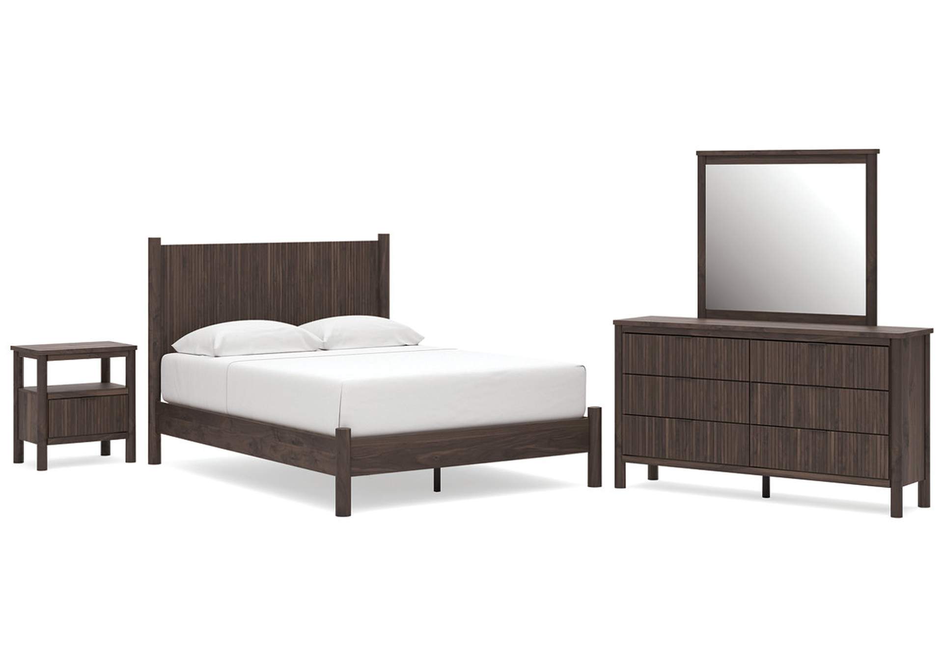 Cadmori Queen Panel Platform Bed, Dresser, Mirror and Nightstand image 1