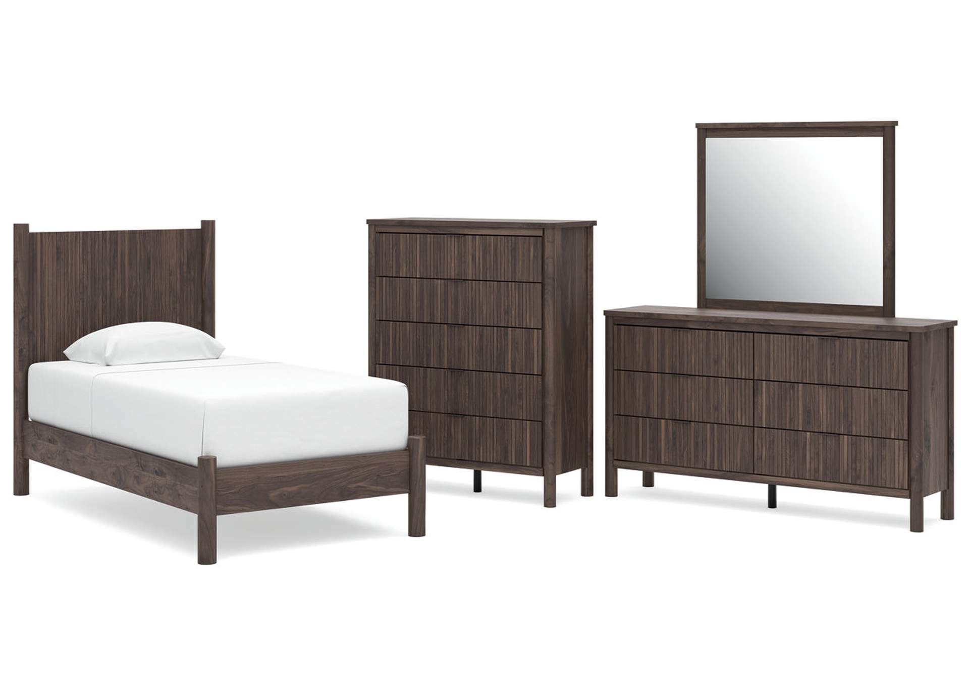 Cadmori Twin Panel Platform Bed, Dresser, Mirror and Chest image 1
