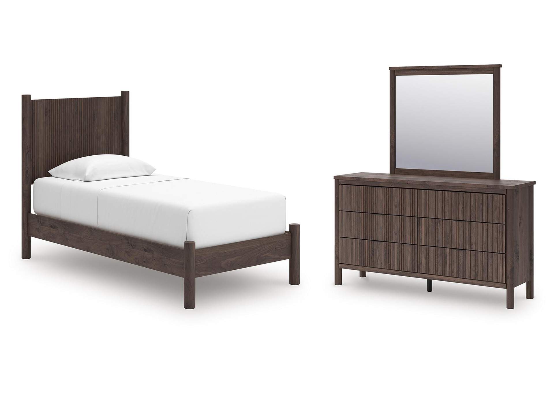 Pamytta Twin Panel Platform Bed, Dresser and Mirror image 1
