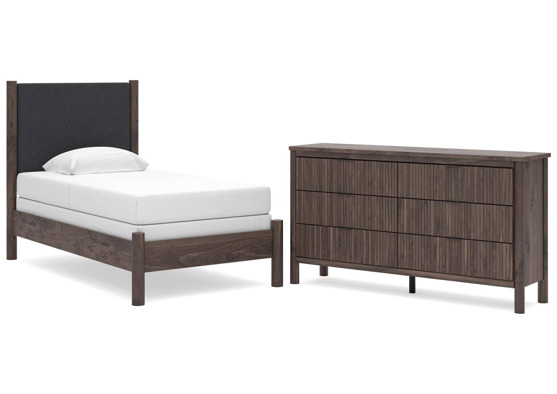 Cadmori Twin Upholstered Panel Bed and Dresser image 1