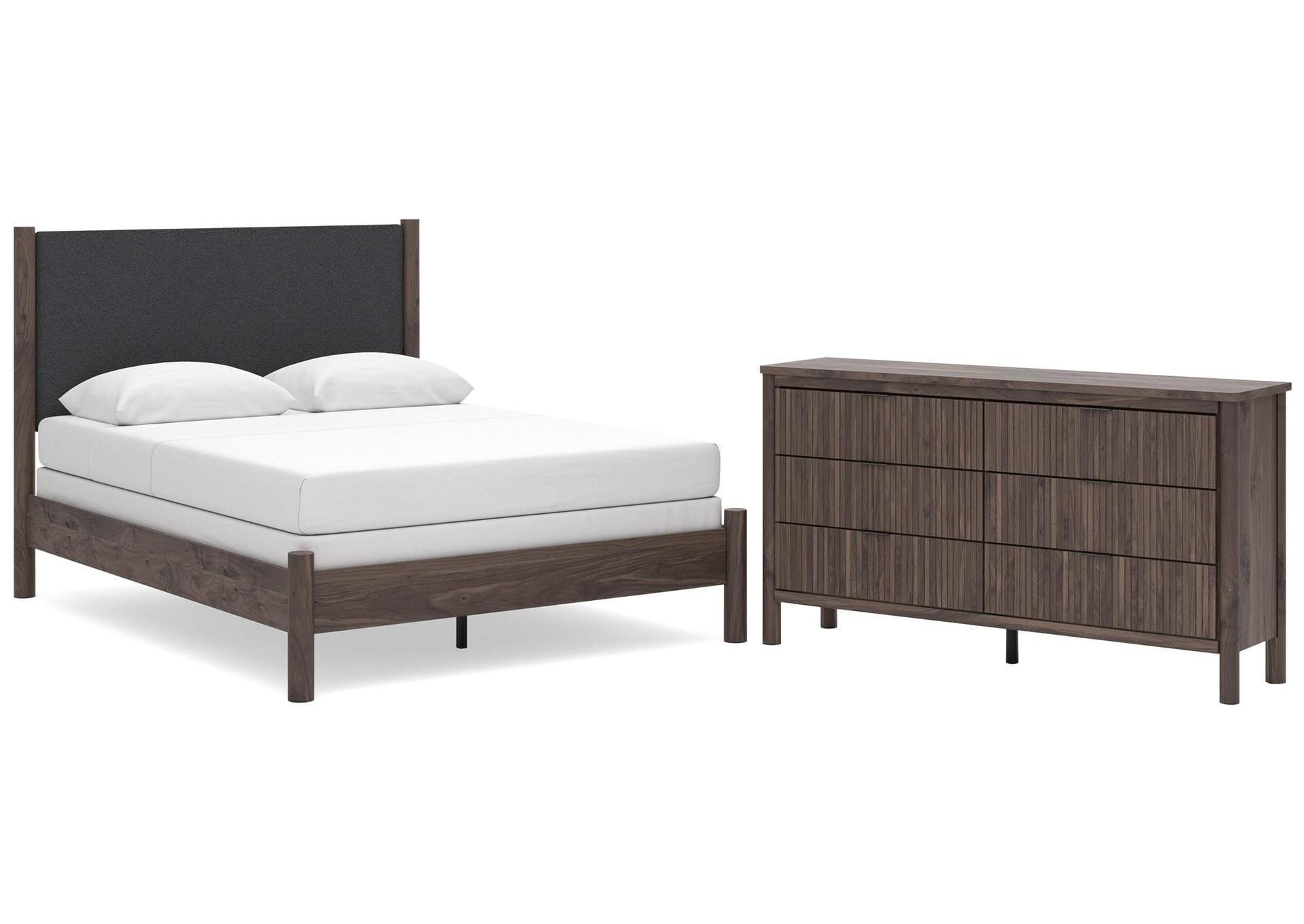 Cadmori Queen Upholstered Panel Bed and Dresser image 1