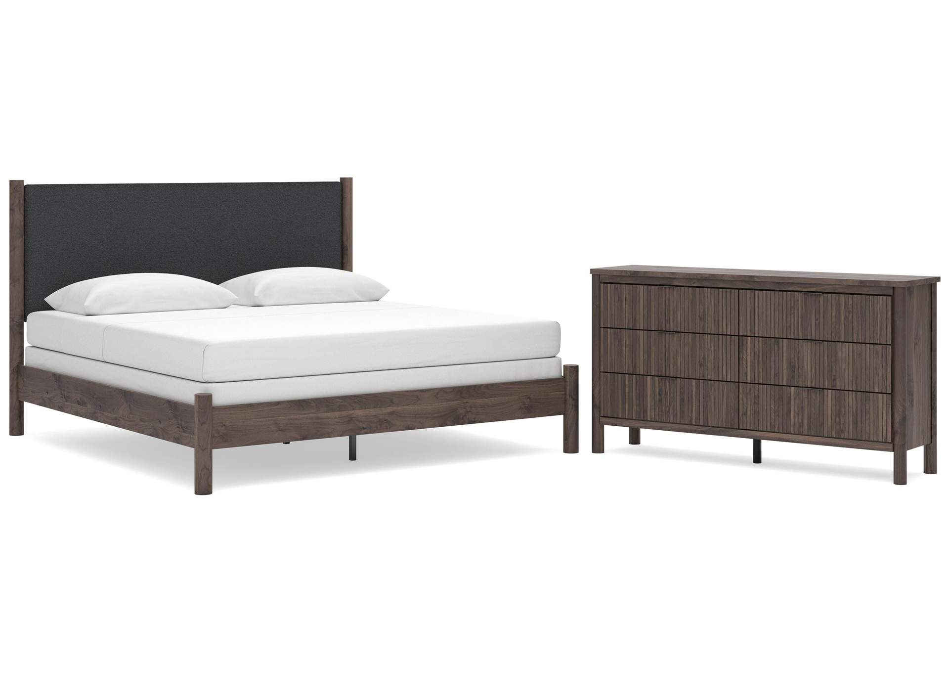 Cadmori King Upholstered Panel Bed and Dresser image 1