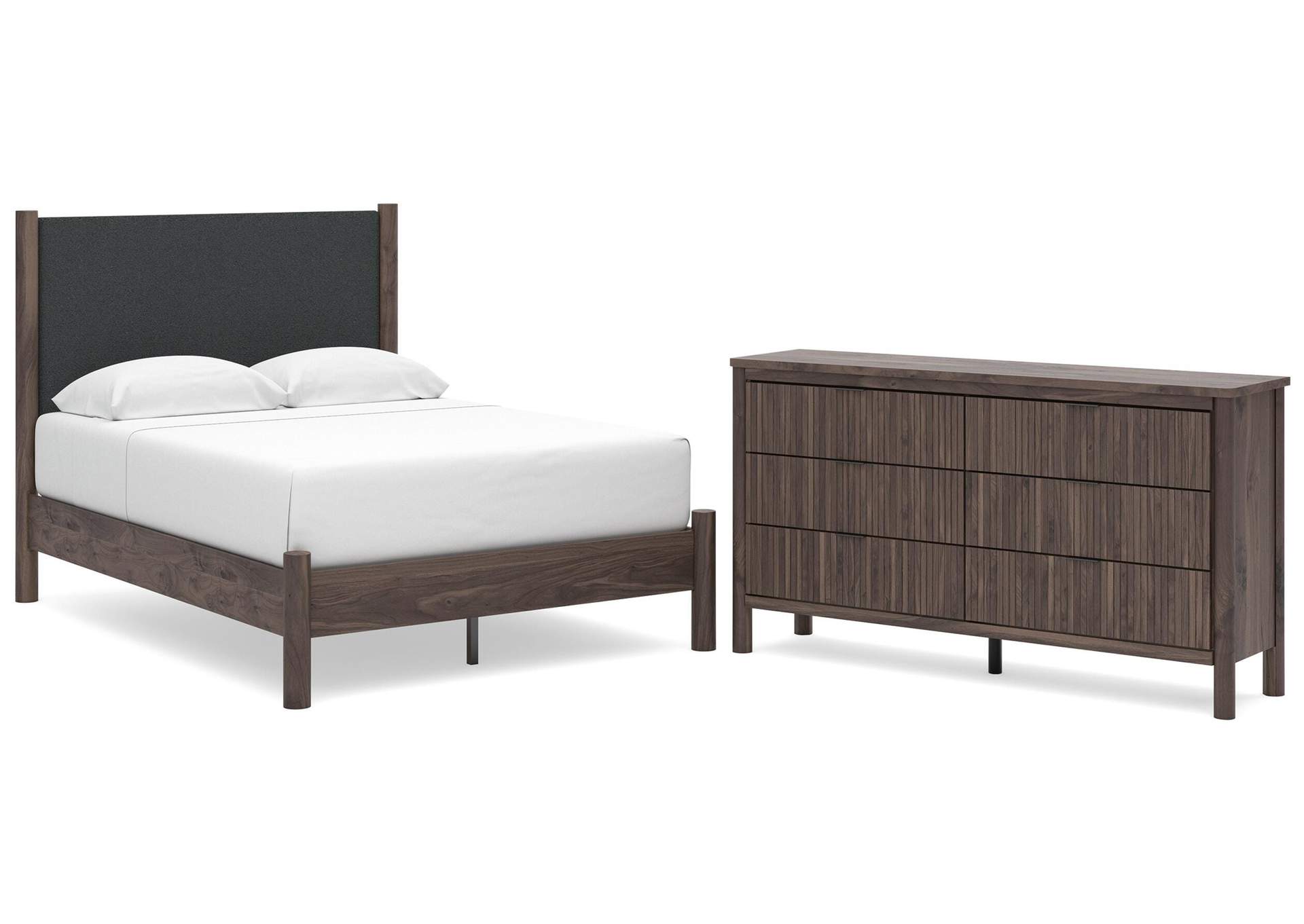 Cadmori Full Upholstered Panel Platform Bed and Dresser image 1