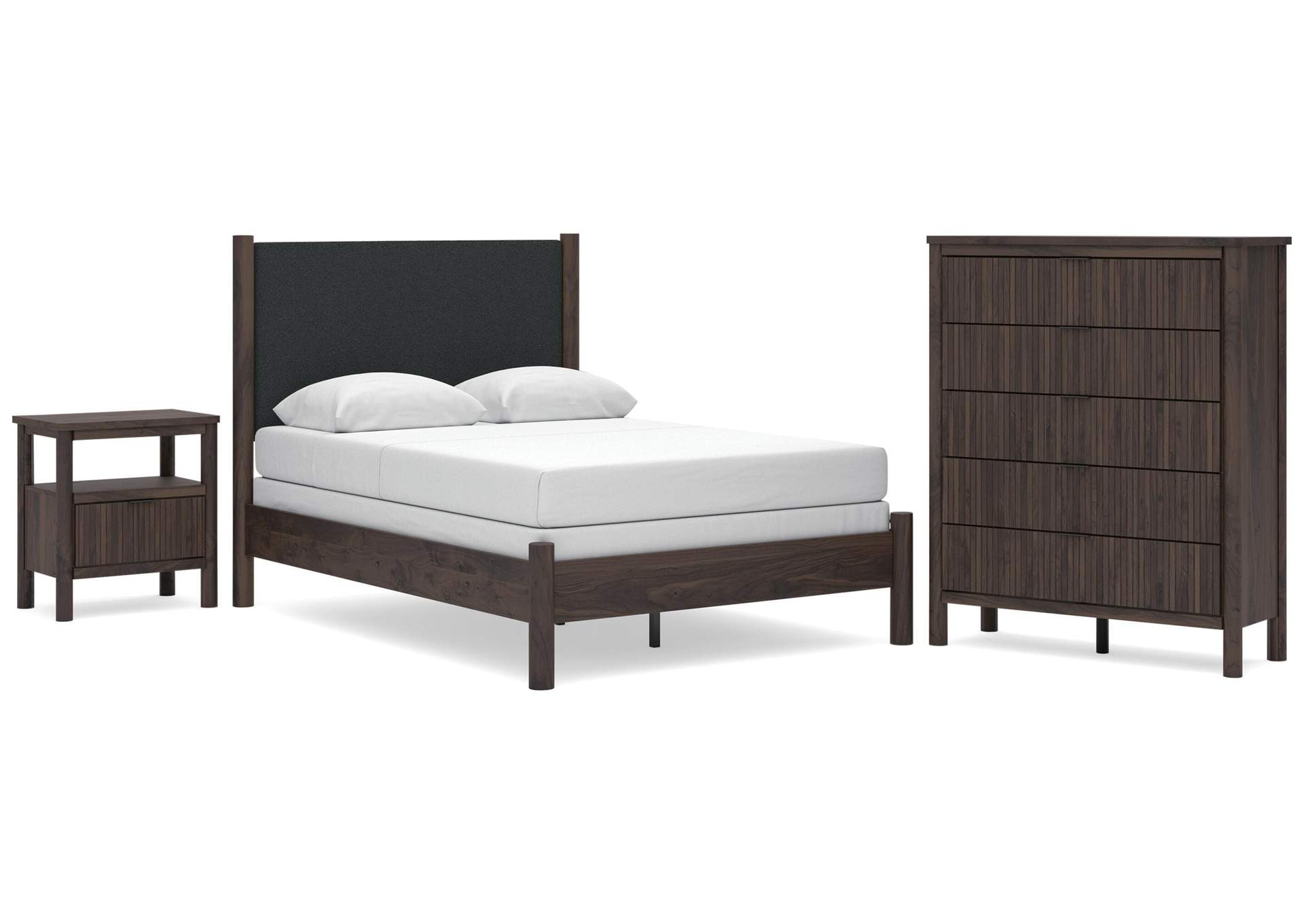 Cadmori Full Upholstered Panel Bed, Chest and  Nightstand image 1