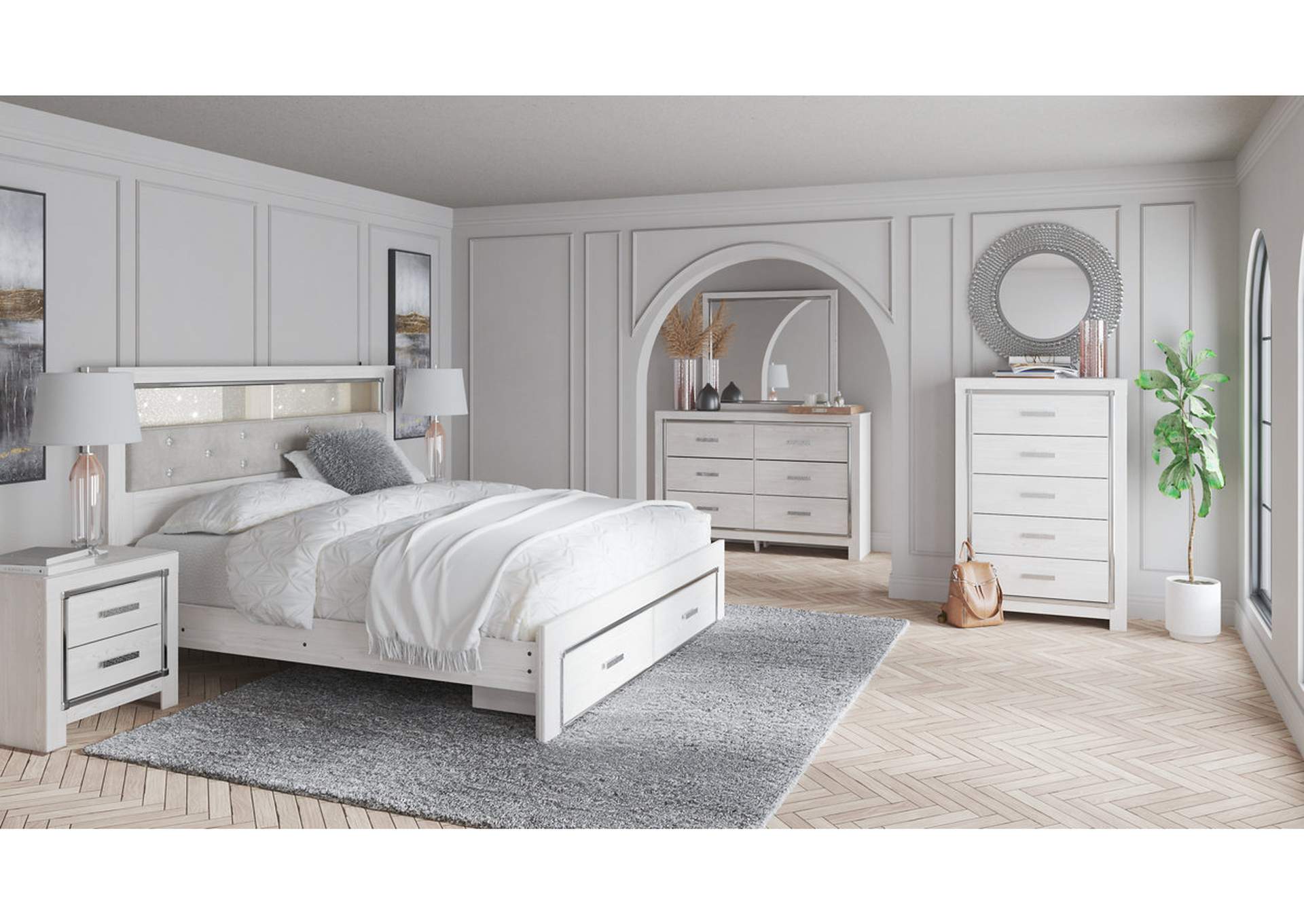 Altyra King Upholstered Bookcase Bed with Storage image 9