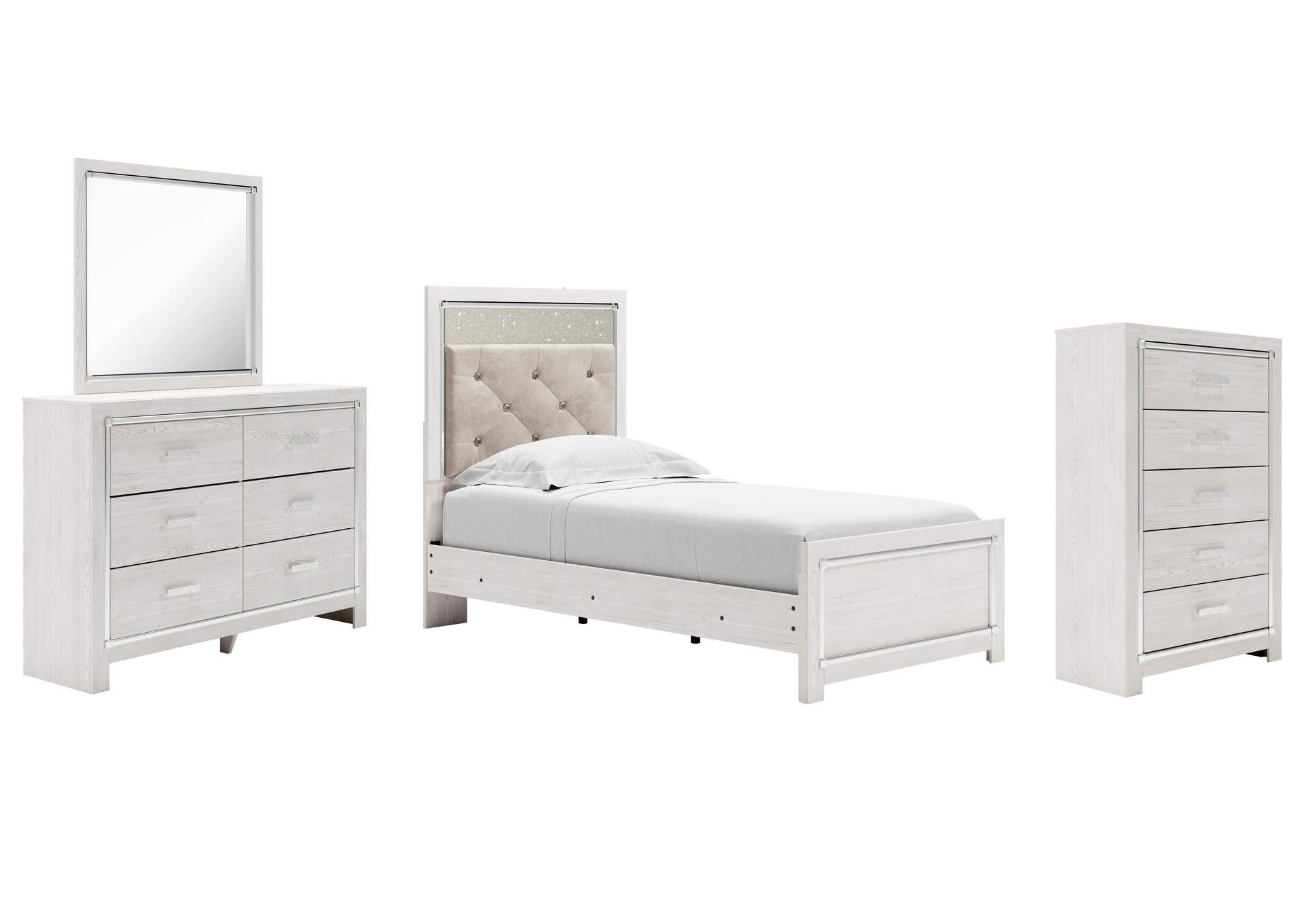 Altyra Twin Panel Bed with Mirrored Dresser and Chest image 1