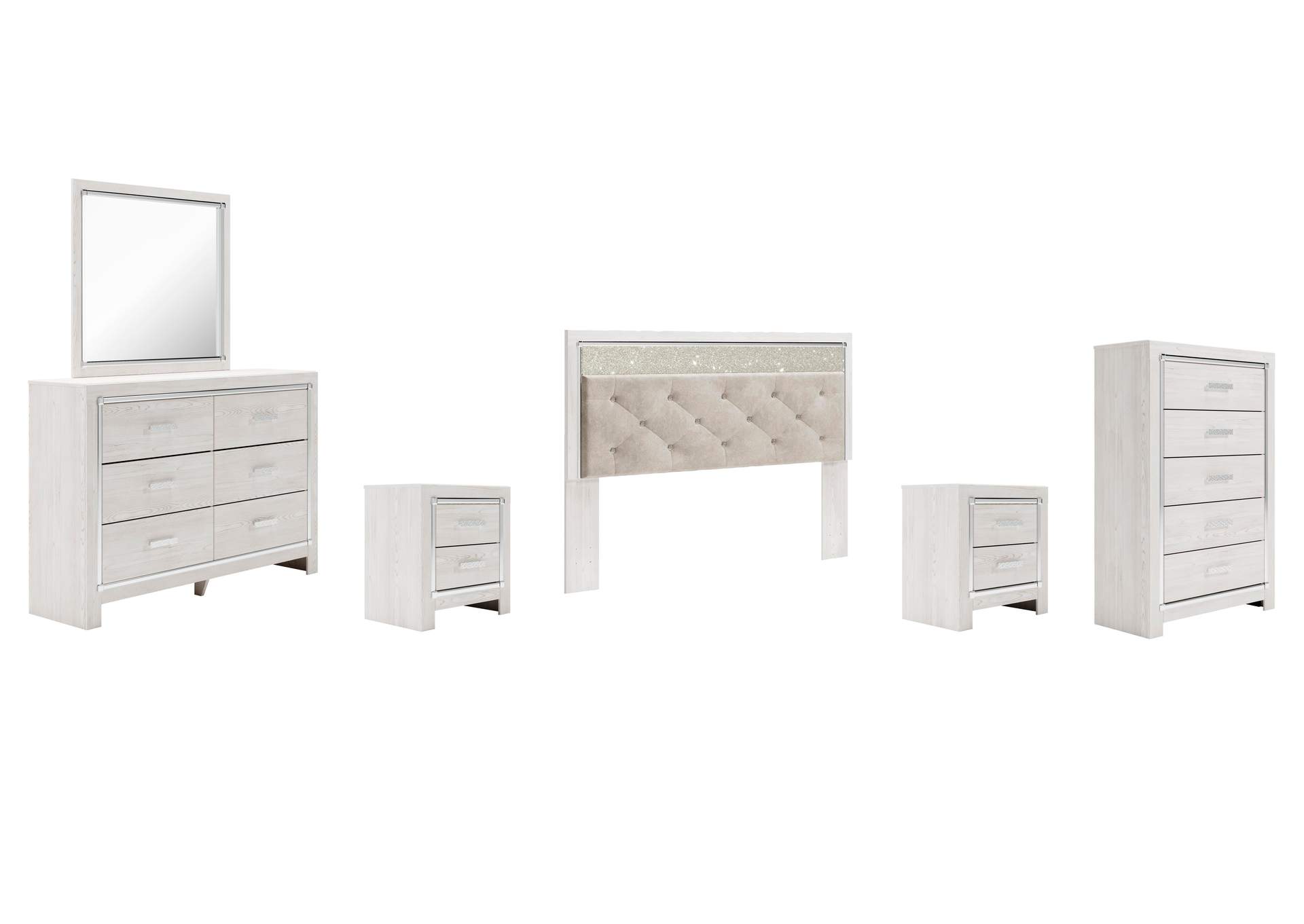 Altyra King Panel Headboard Bed with Mirrored Dresser, Chest and 2 Nightstands image 3