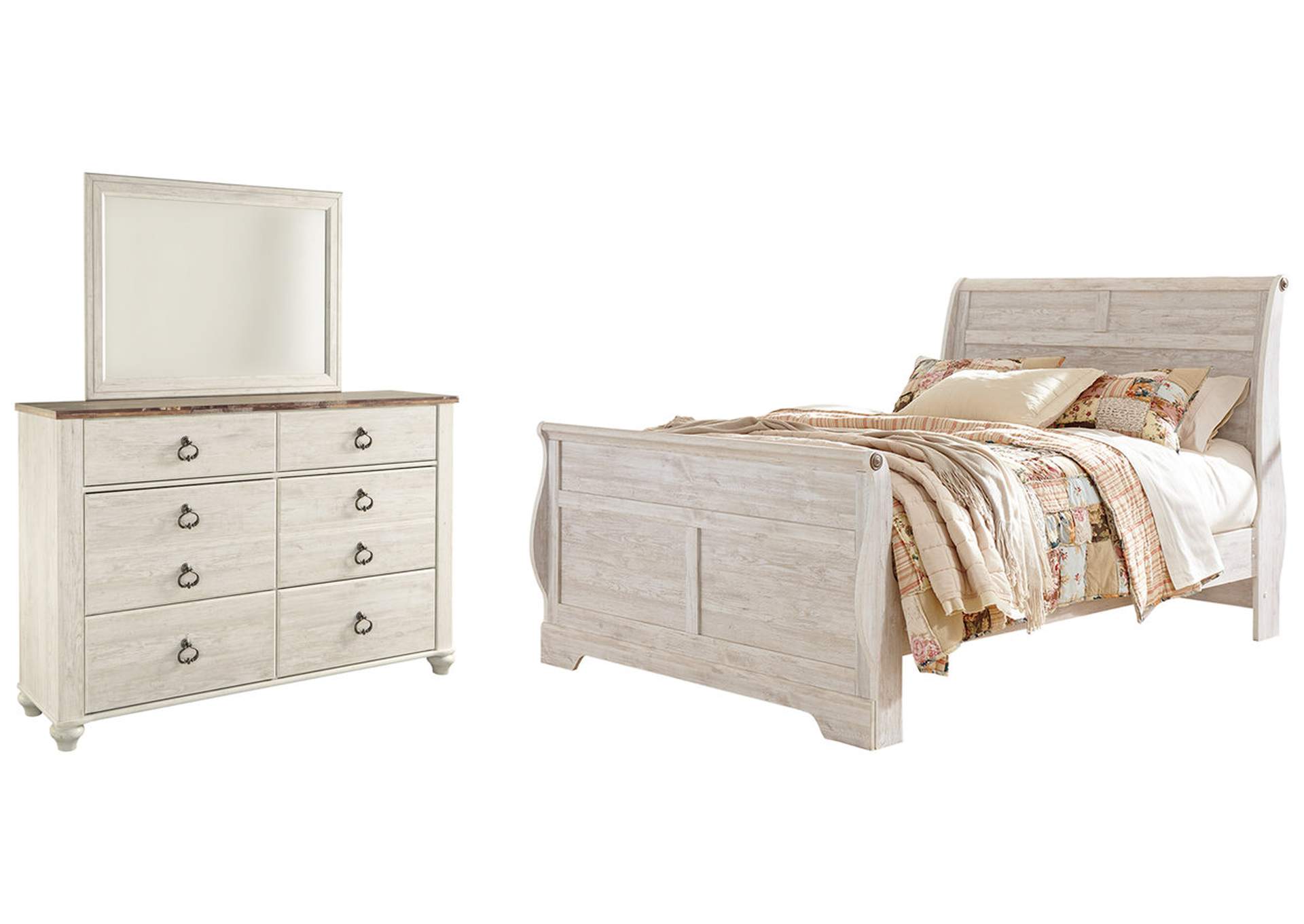 Willowton Queen Sleigh Bed with Mirrored Dresser