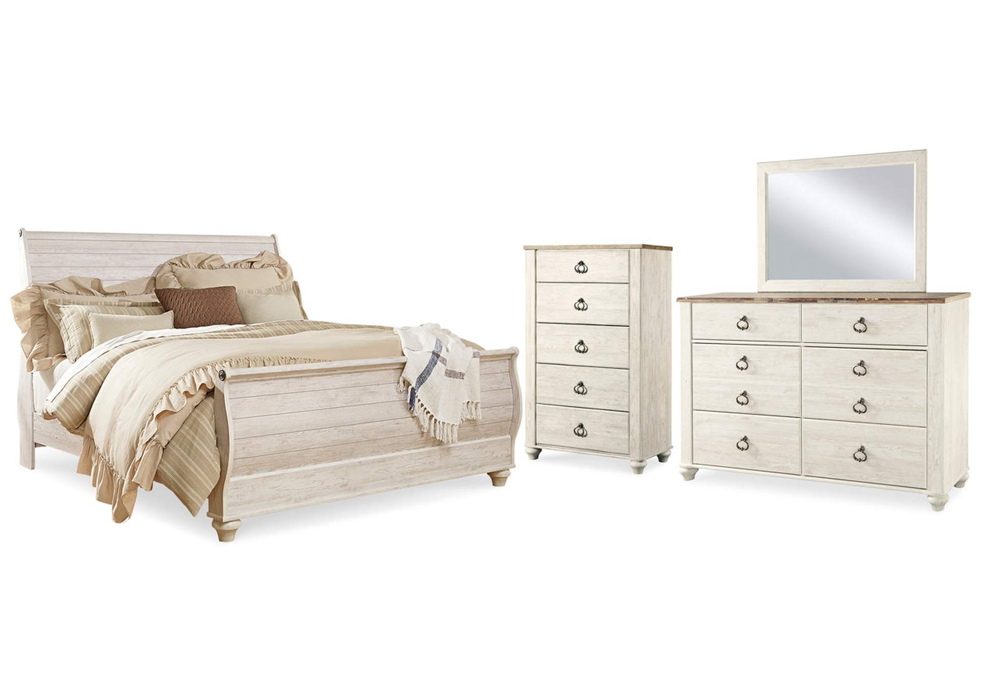 Willowton King Sleigh Bed, Dresser, Mirror and Chest image 1