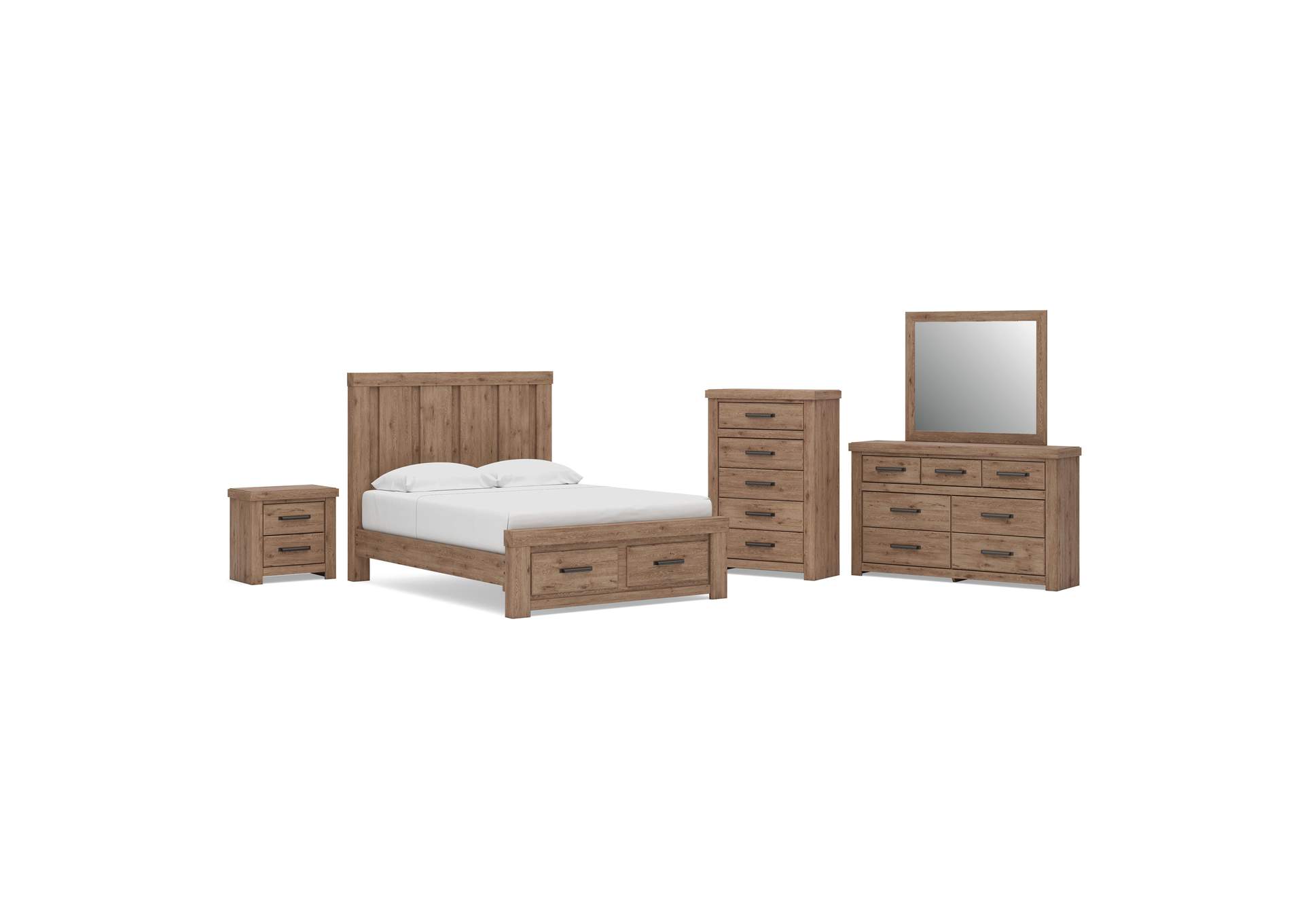 Garistyn Queen Panel Storage Bed, Dresser, Mirror, Chest and Nightstand image 1