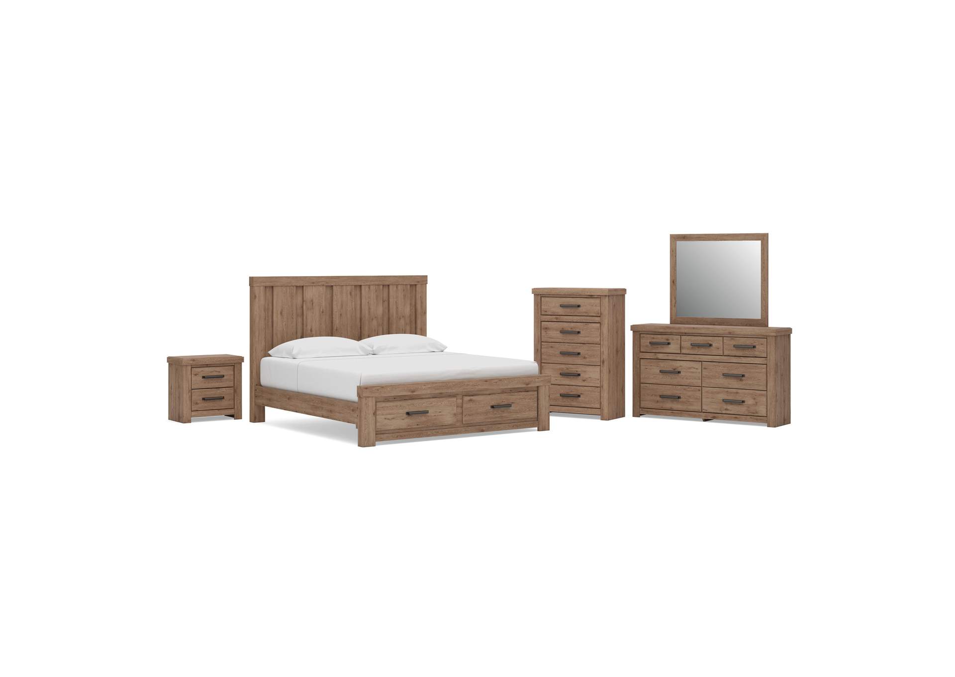 Garistyn King Panel Storage Bed, Dresser, Mirror, Chest and Nightstand image 1