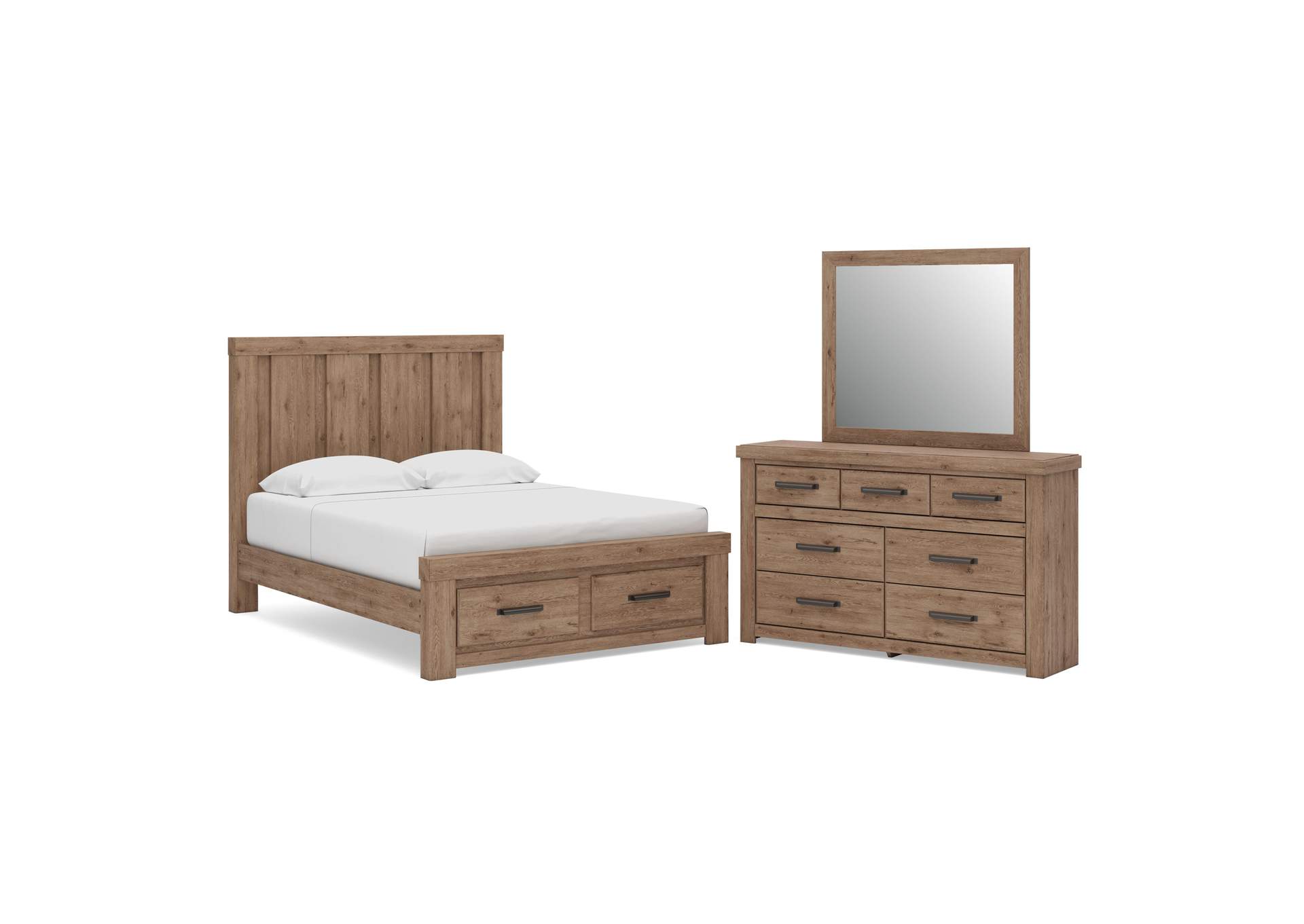Garistyn Queen Panel Storage Bed, Dresser and Mirror image 1
