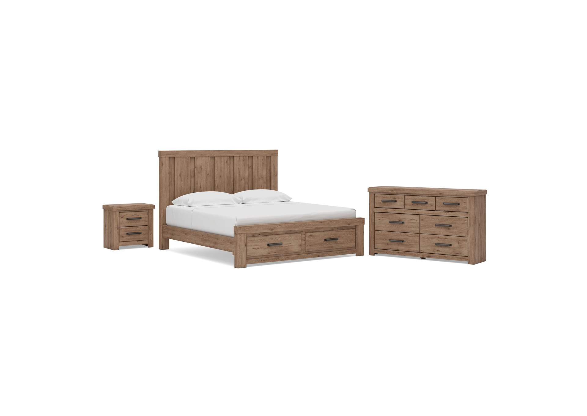 Garistyn King Panel Storage Bed, Dresser and Nightstand image 1