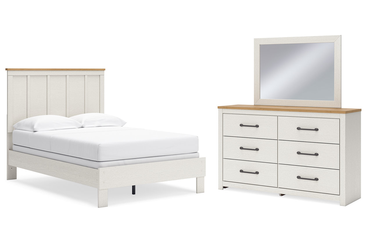 Linnocreek Full Panel Bed with Mirrored Dresser