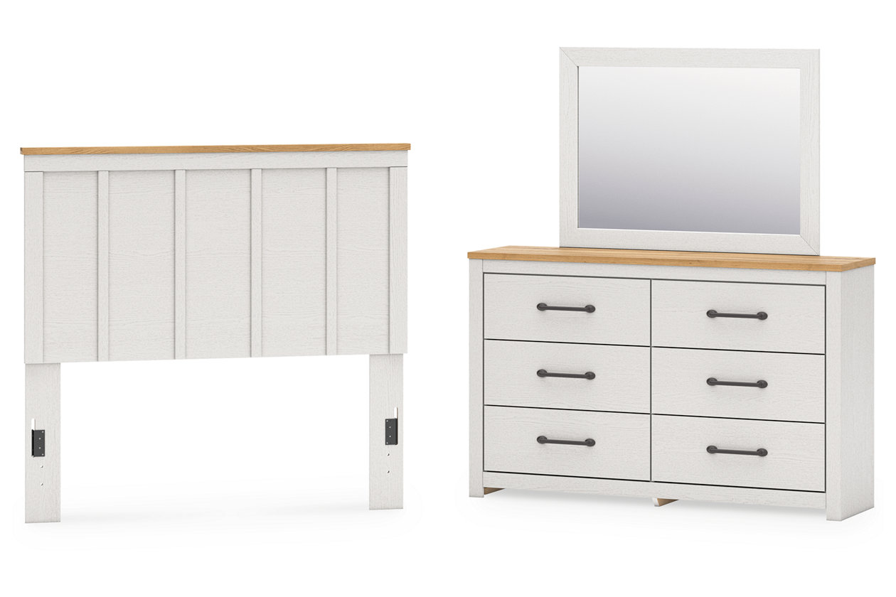 Linnocreek Full Panel Headboard with Mirrored Dresser