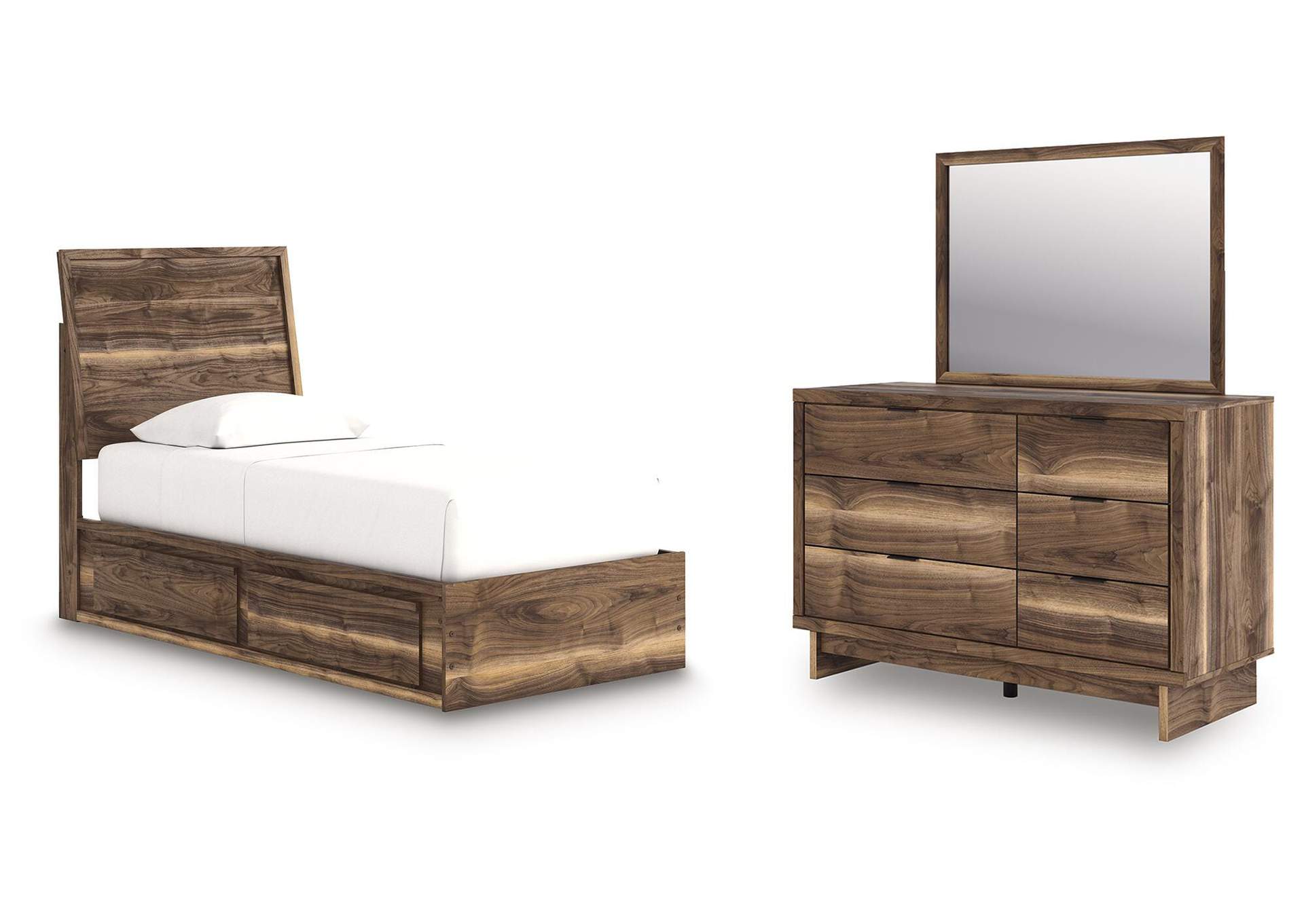 Chirason Twin Panel Bed with Storage, Dresser and Mirror image 1