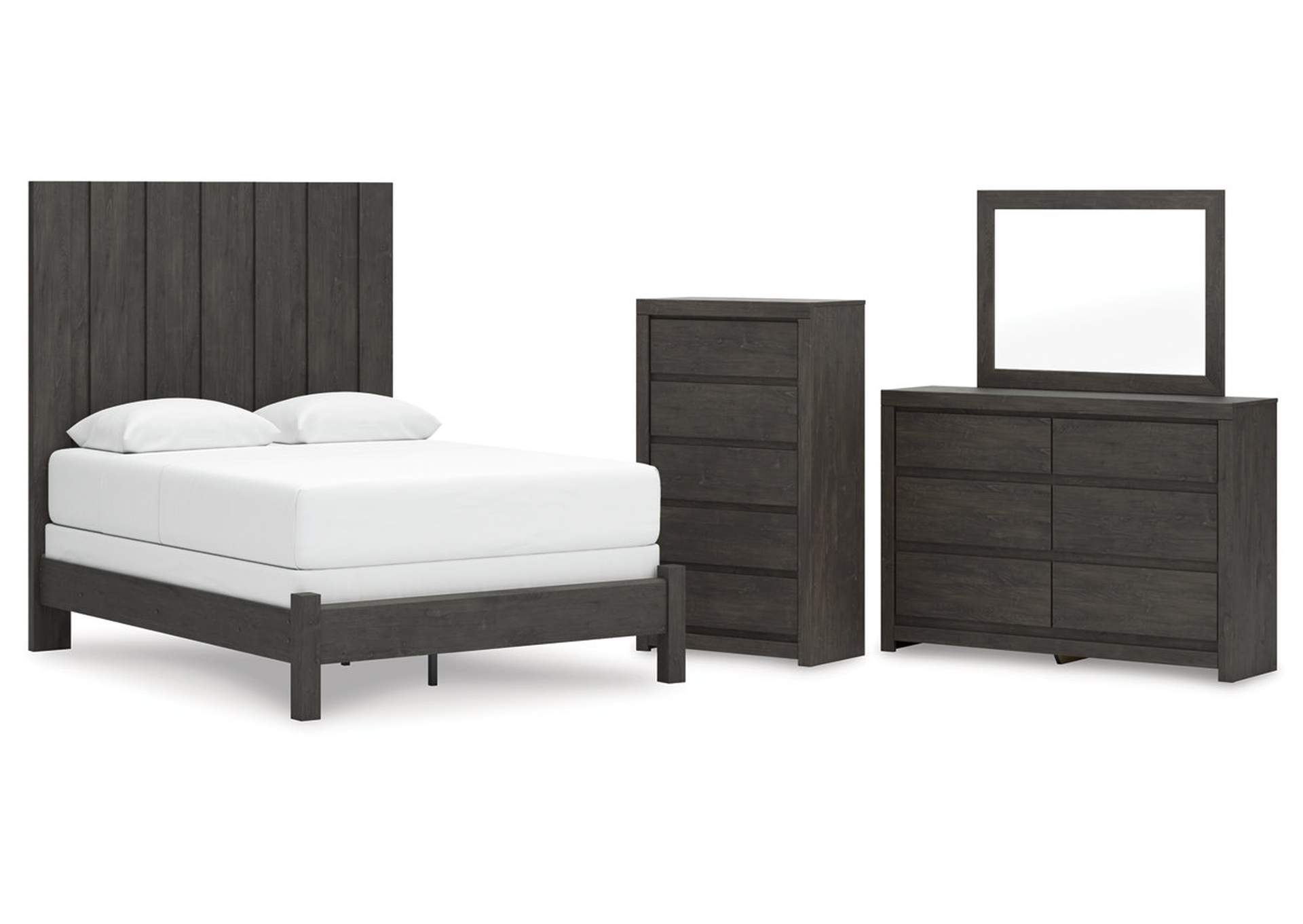 Parlayon Queen Panel Bed with Mirrored Dresser and Chest image 1