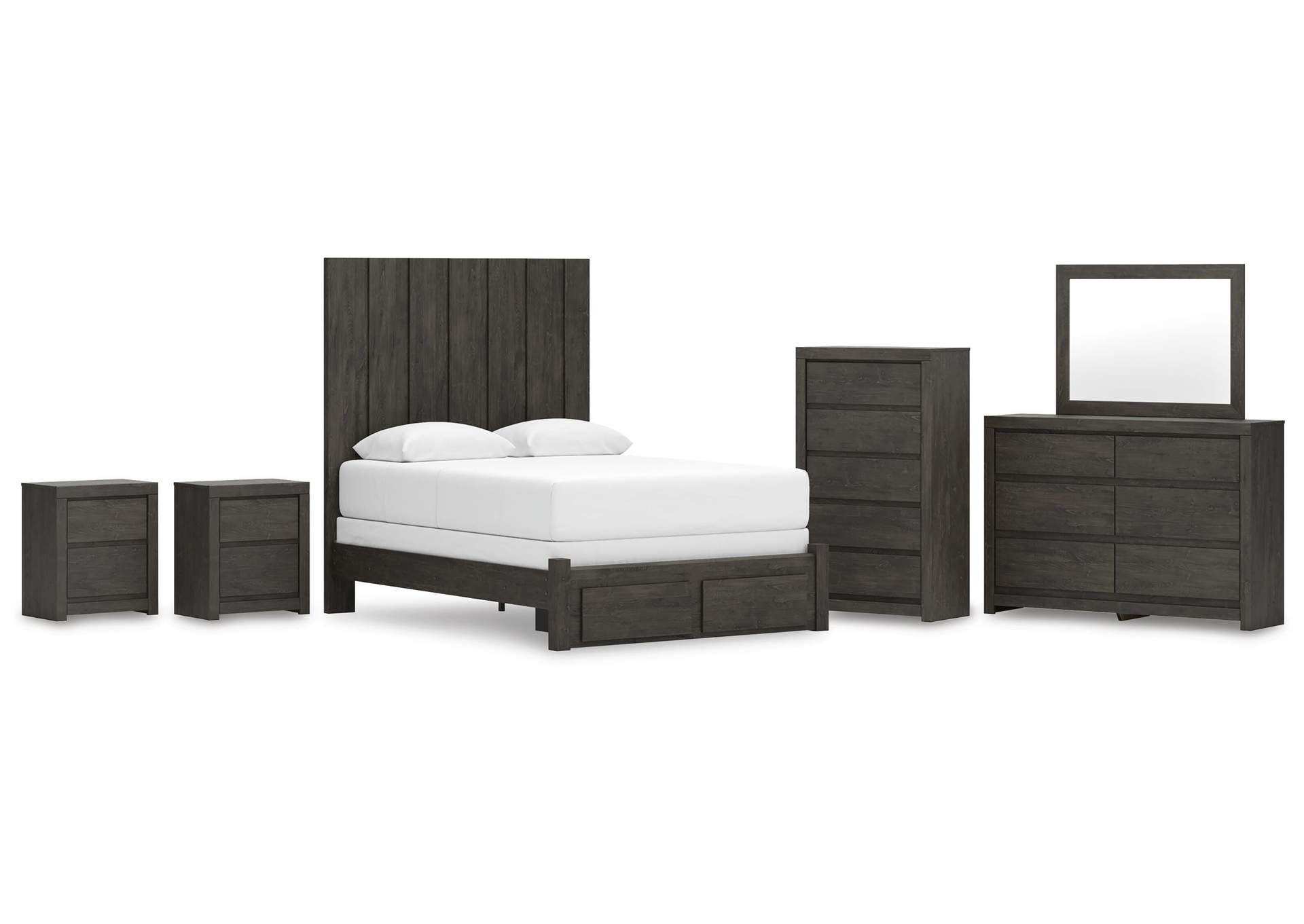Parlayon Queen Panel Storage Bed, Dresser, Mirror, Chest and 2 Nightstands image 1