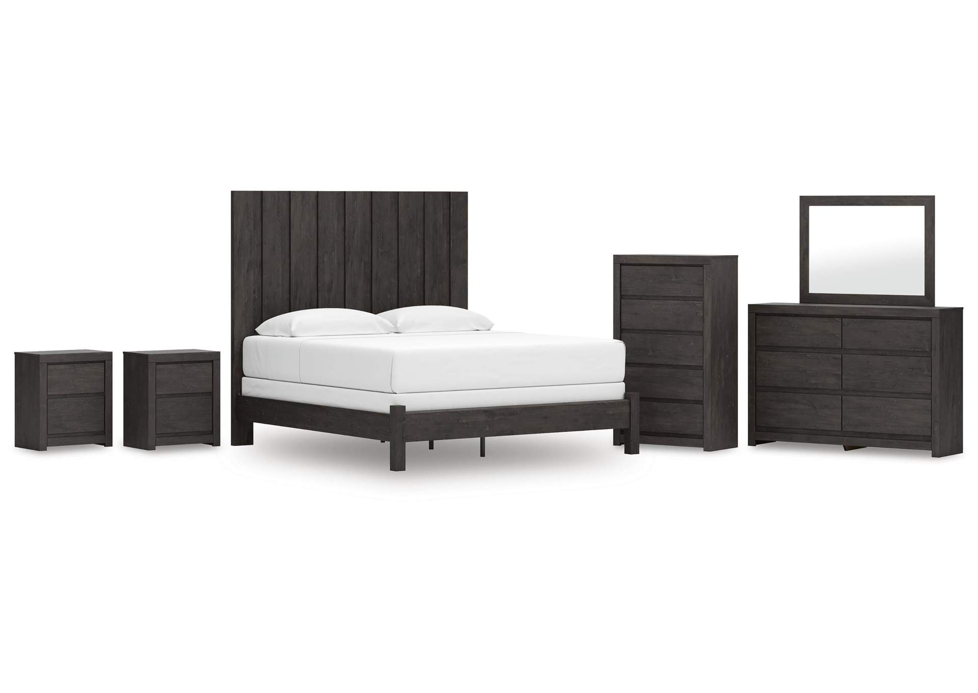 Parlayon King Panel Bed, Dresser, Mirror, Chest and 2 Nightstands image 1