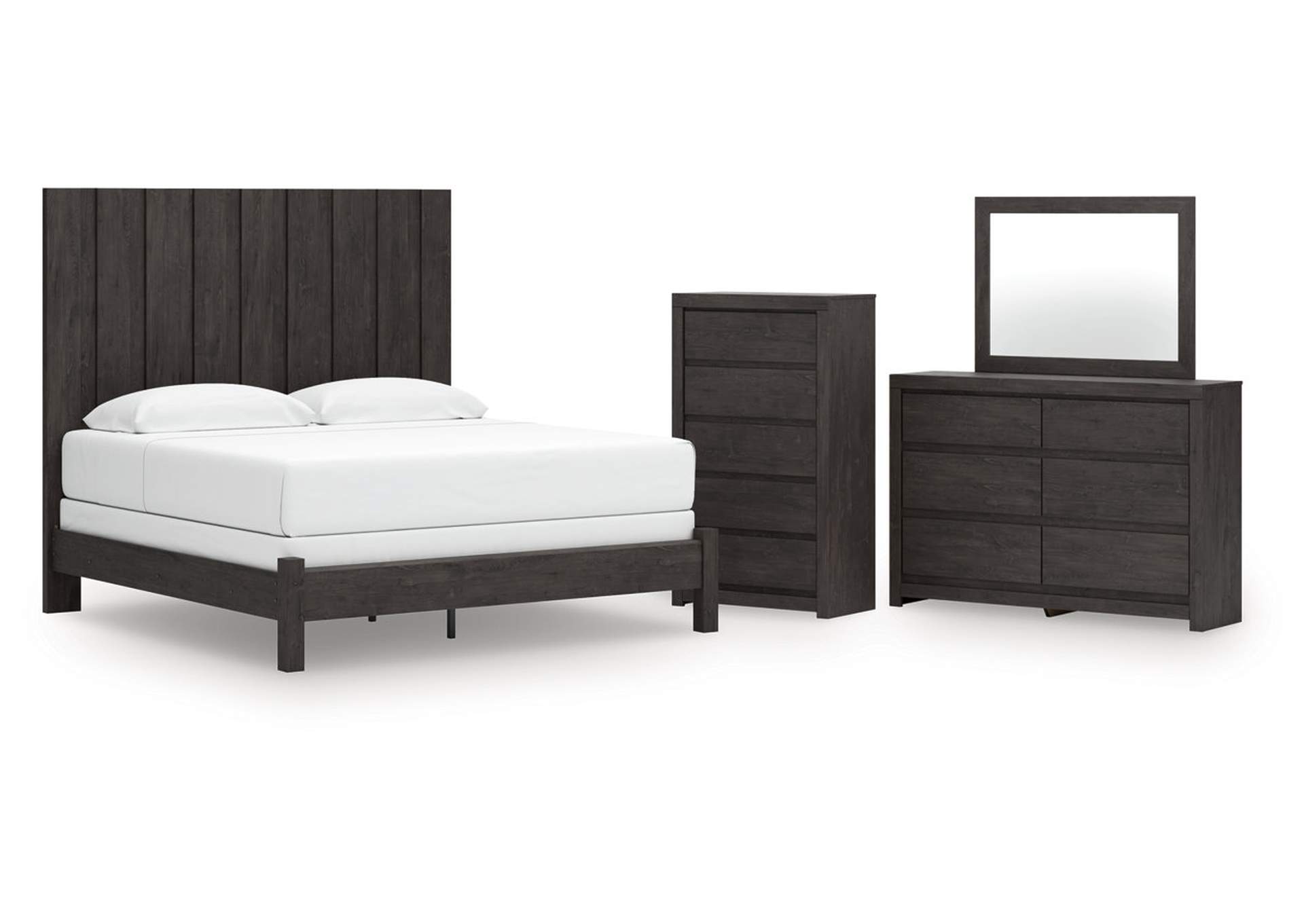 Parlayon King Panel Bed with Mirrored Dresser and Chest image 1