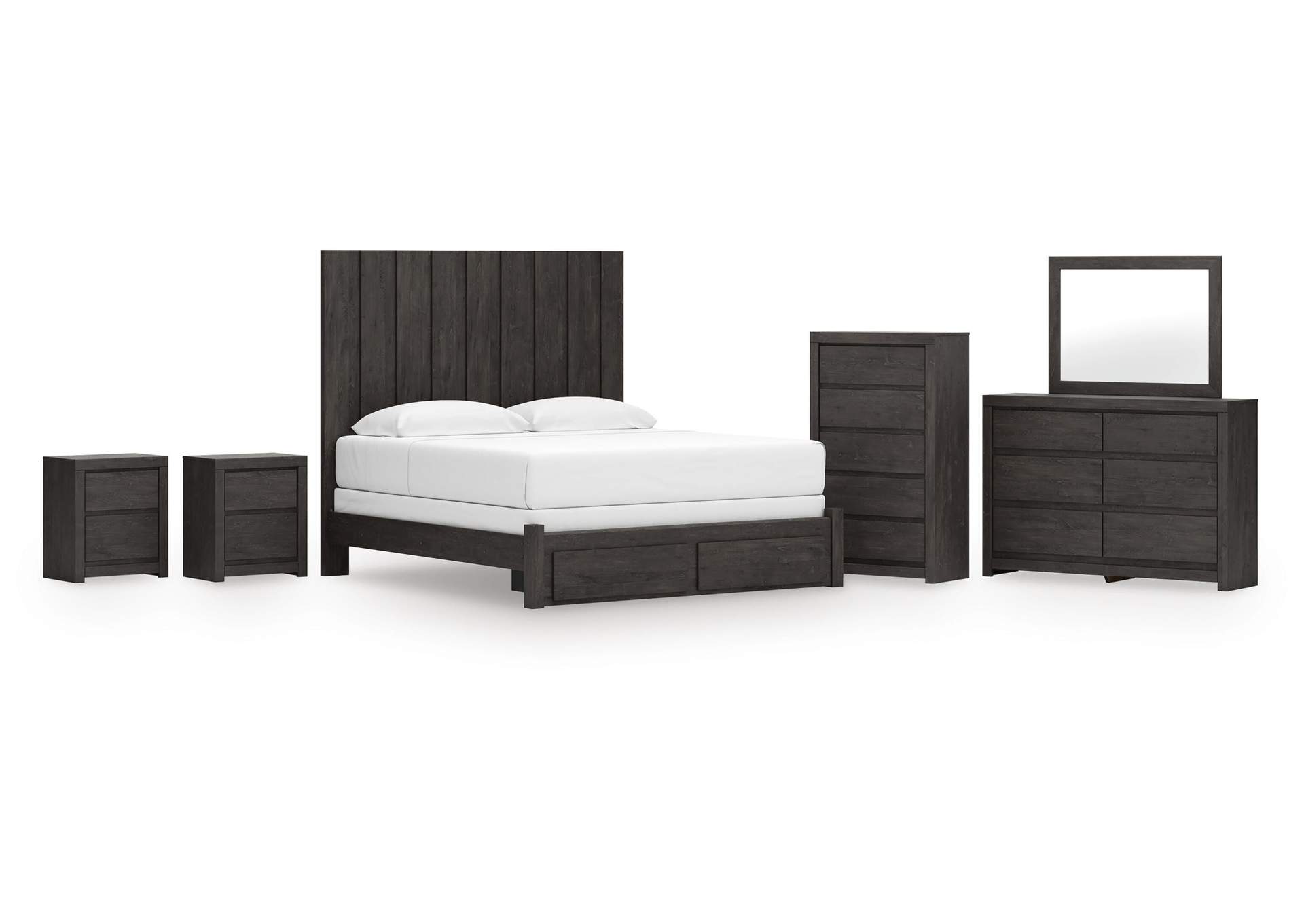 Parlayon King Panel Storage Bed, Dresser, Mirror, Chest and 2 Nightstands image 1