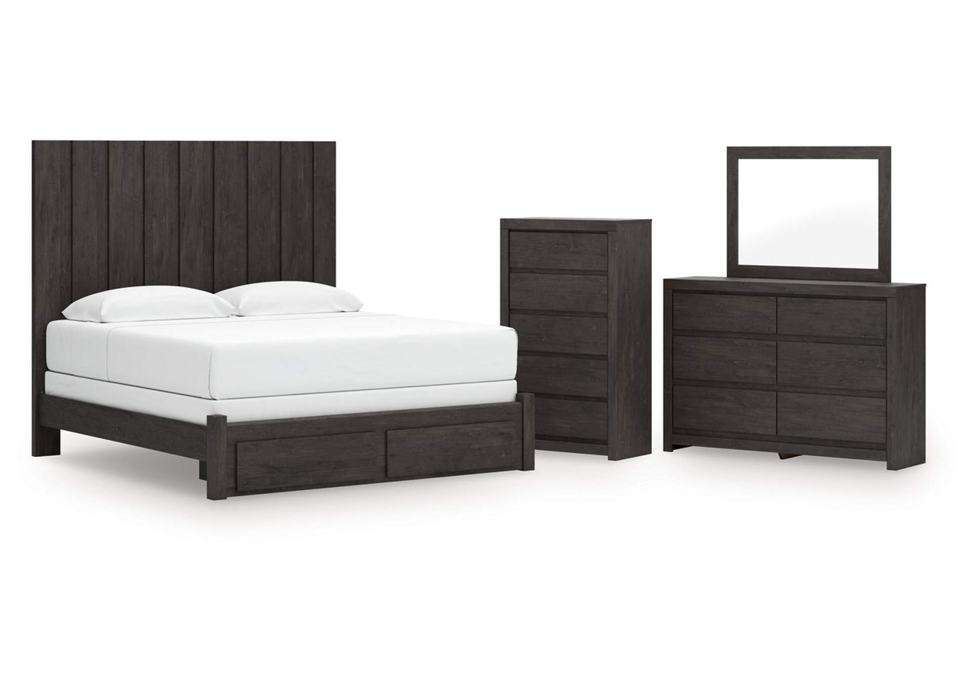 Parlayon King Panel Storage Bed with Mirrored Dresser and Chest image 1