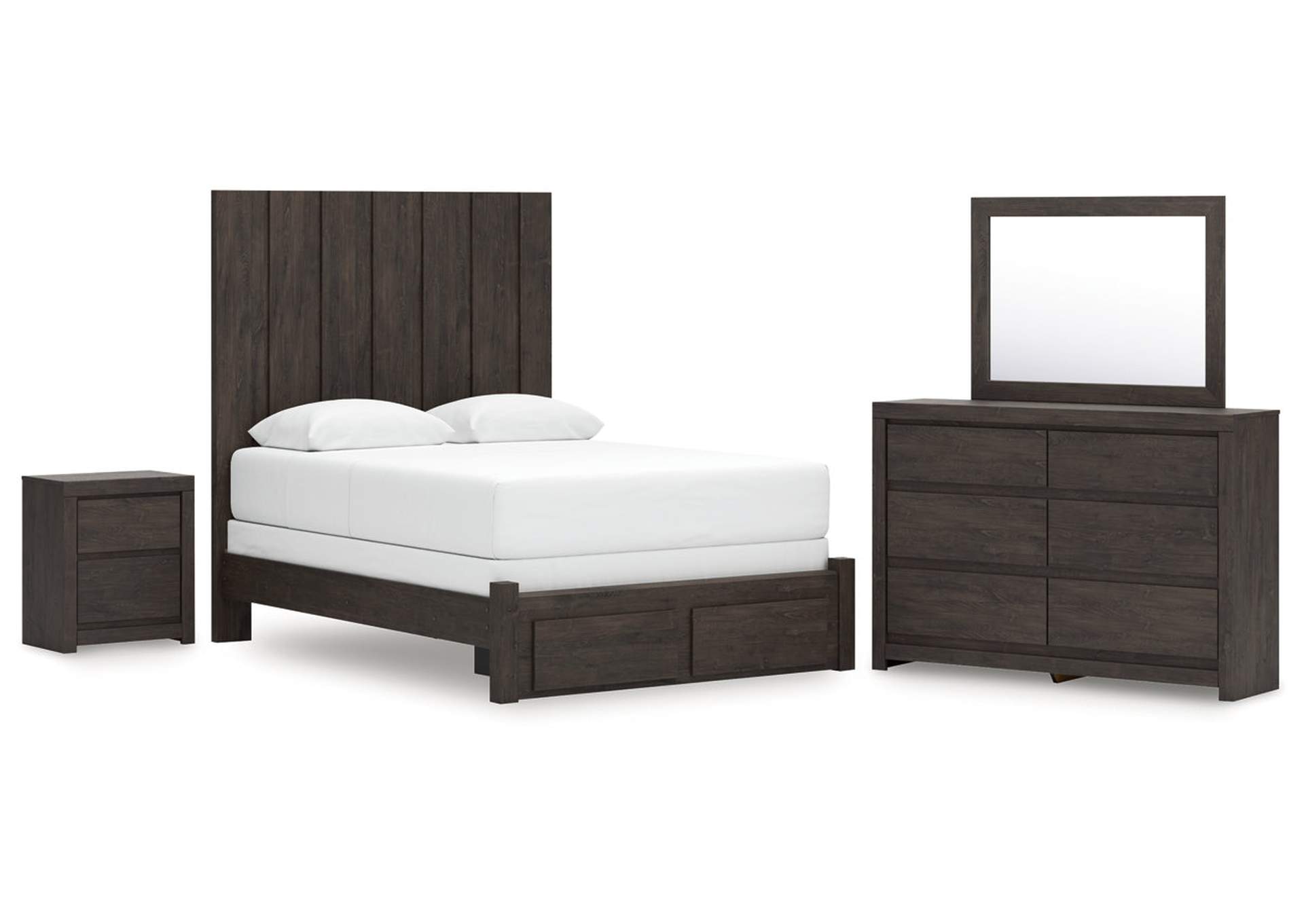 Parlayon Queen Panel Storage Bed with Mirrored Dresser and Nightstand image 1
