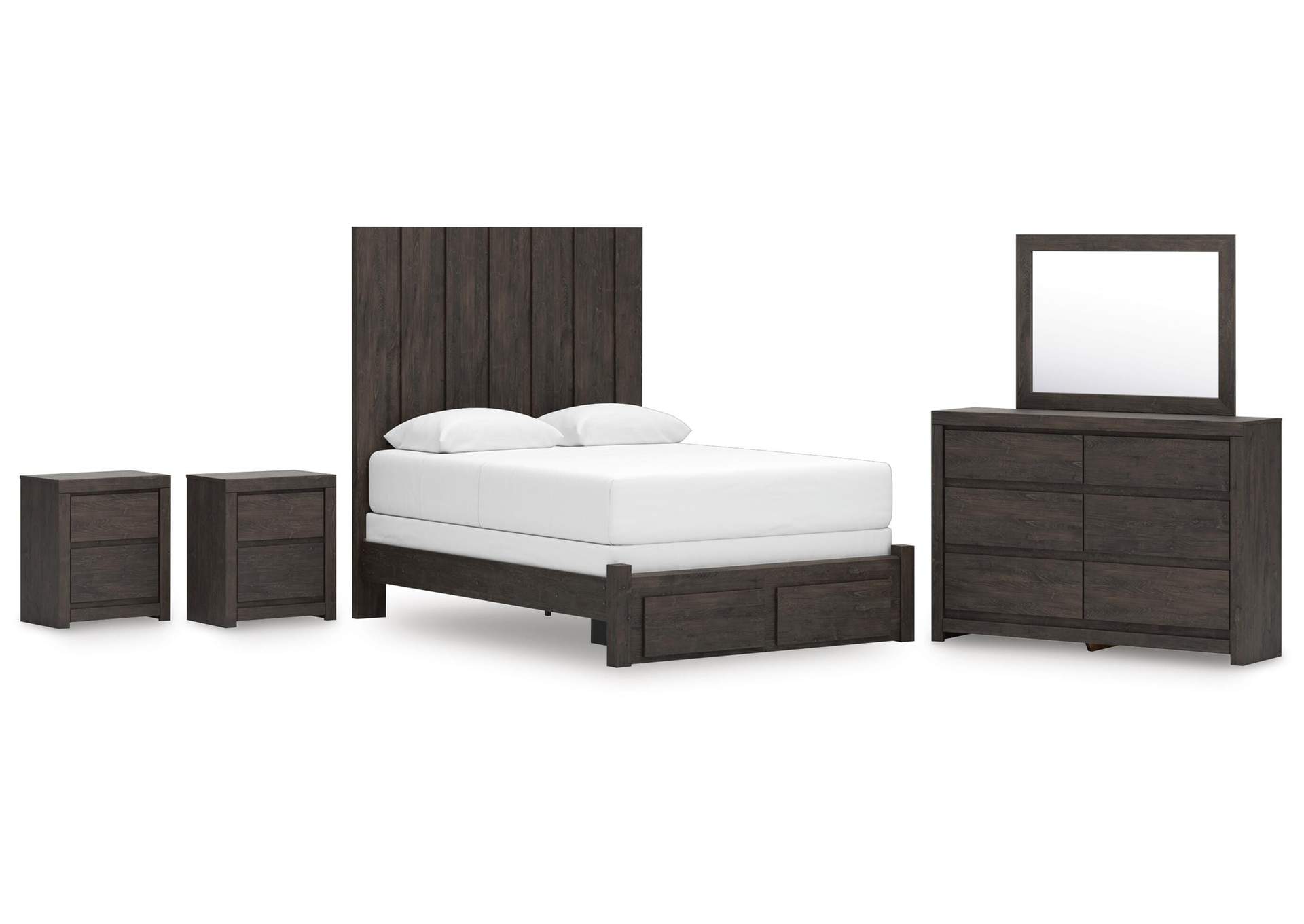 Parlayon Queen Panel Storage Bed, Dresser, Mirror and 2 Nightstands image 1