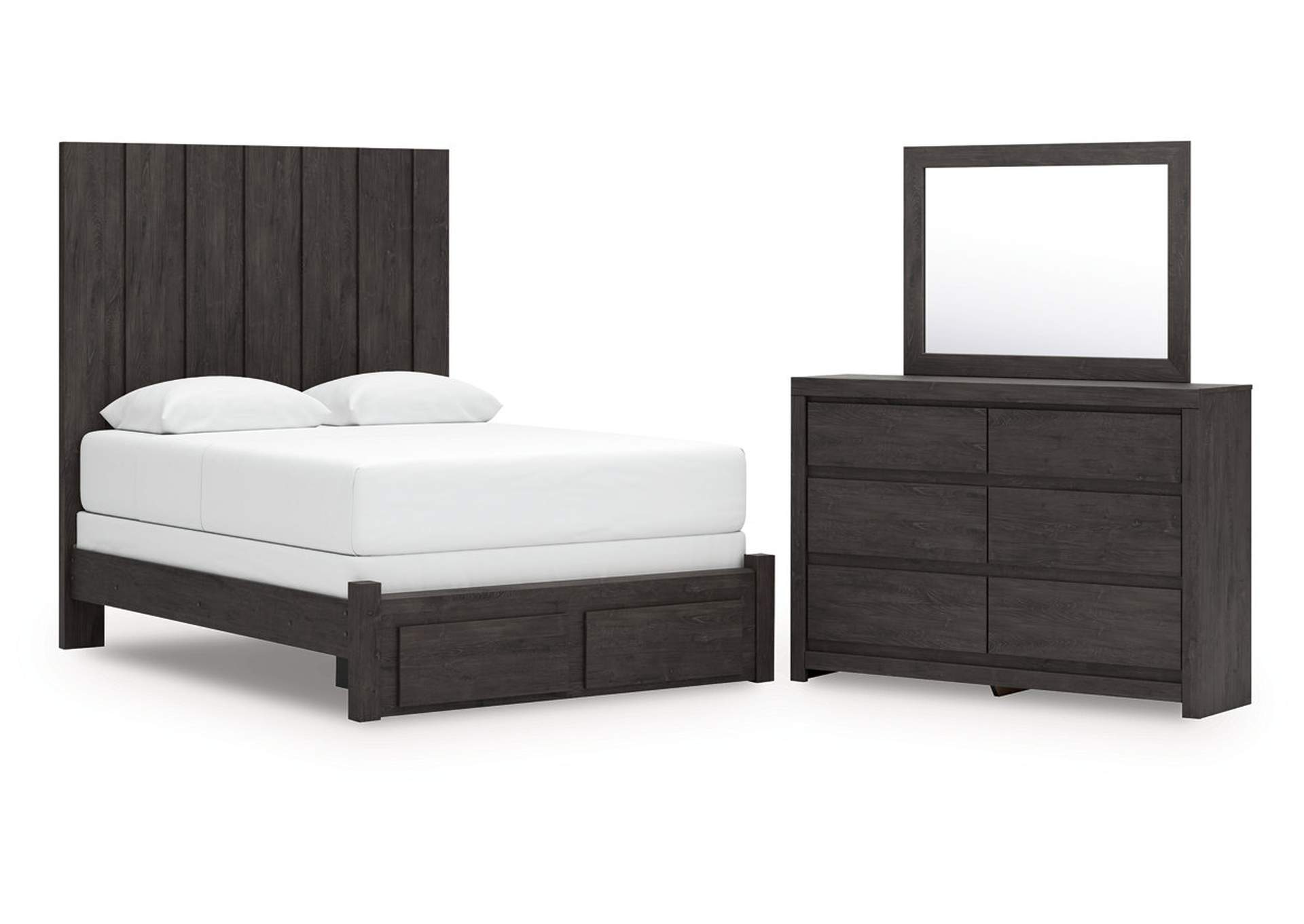 Parlayon Queen Panel Storage Bed with Mirrored Dresser image 1
