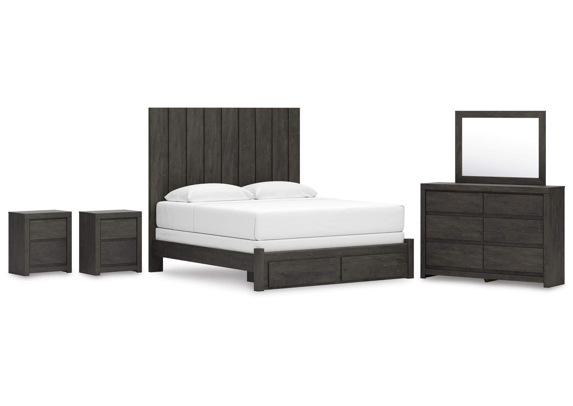 Parlayon King Panel Storage Bed, Dresser, Mirror and 2 Nightstands image 1