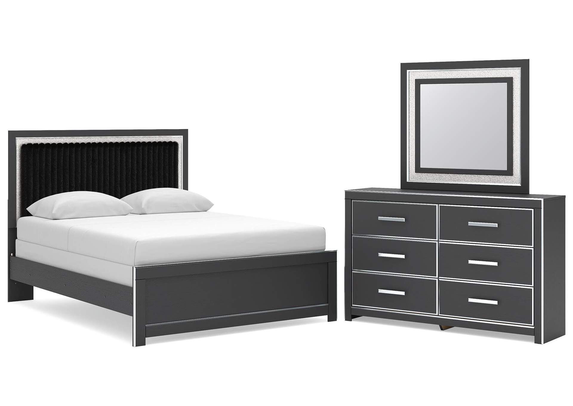 Zuraleus Queen Upholstered Panel Bed, Dresser and Mirror image 1