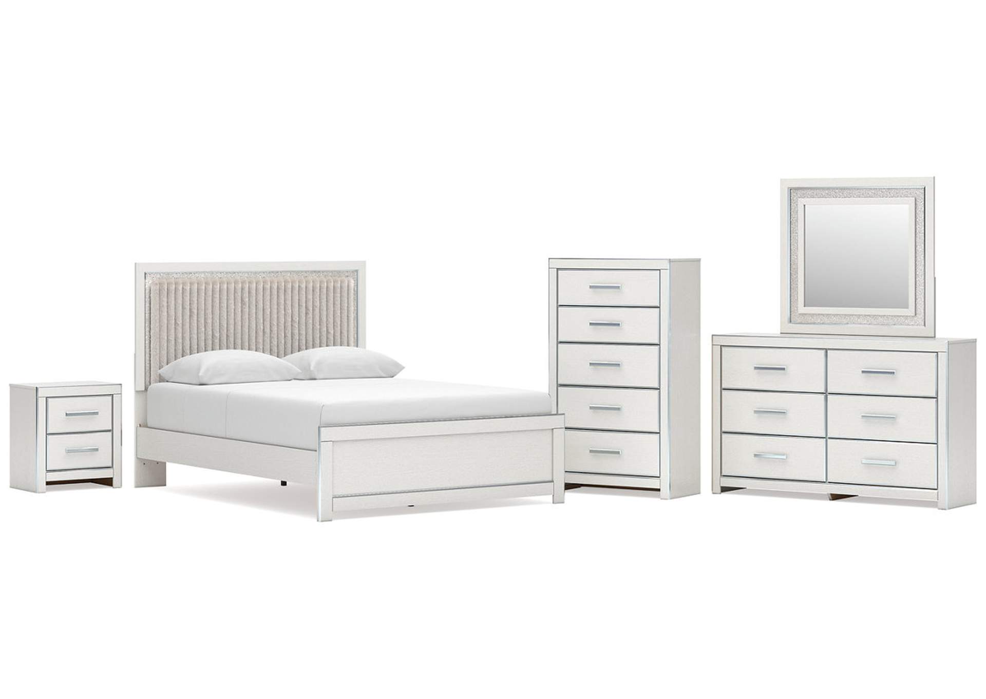 Birmonton Queen Upholstered Panel Platform Bed, Dresser, Mirror, Chest and Nightstand image 1