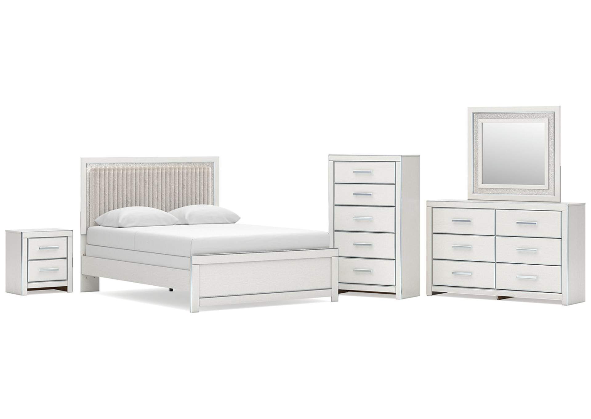 Birmonton Queen Upholstered Panel Bed, Dresser, Mirror, Chest and Nightstand image 1