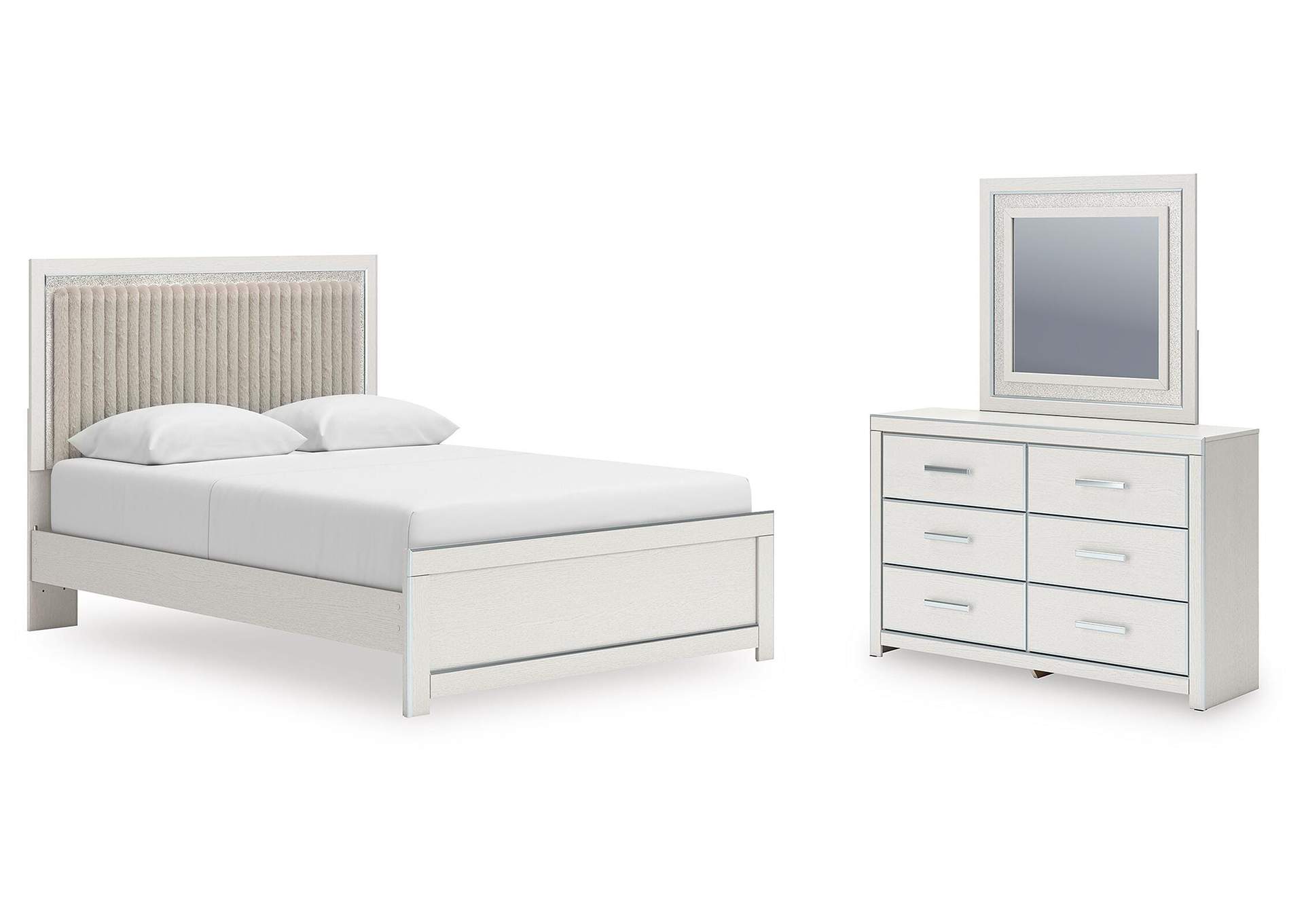 Zuraleus Queen Upholstered Panel Platform Bed, Dresser and Mirror image 1