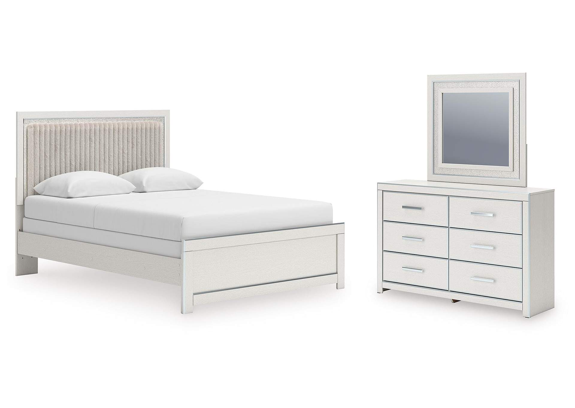 Zuraleus Queen Upholstered Panel Bed, Dresser and Mirror image 1