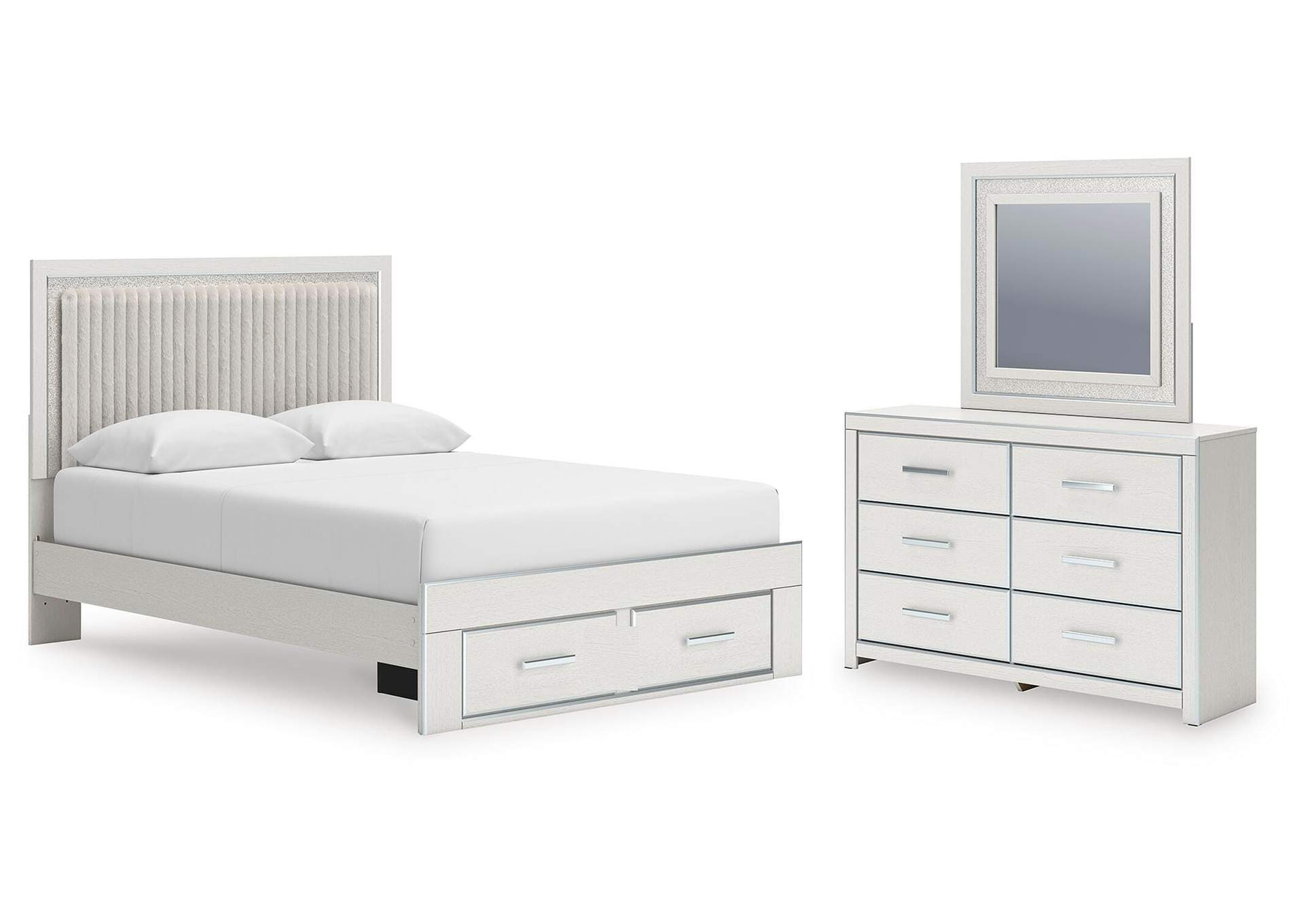 Zuraleus Queen Upholstered Panel Platform Storage Bed, Dresser and Mirror image 1