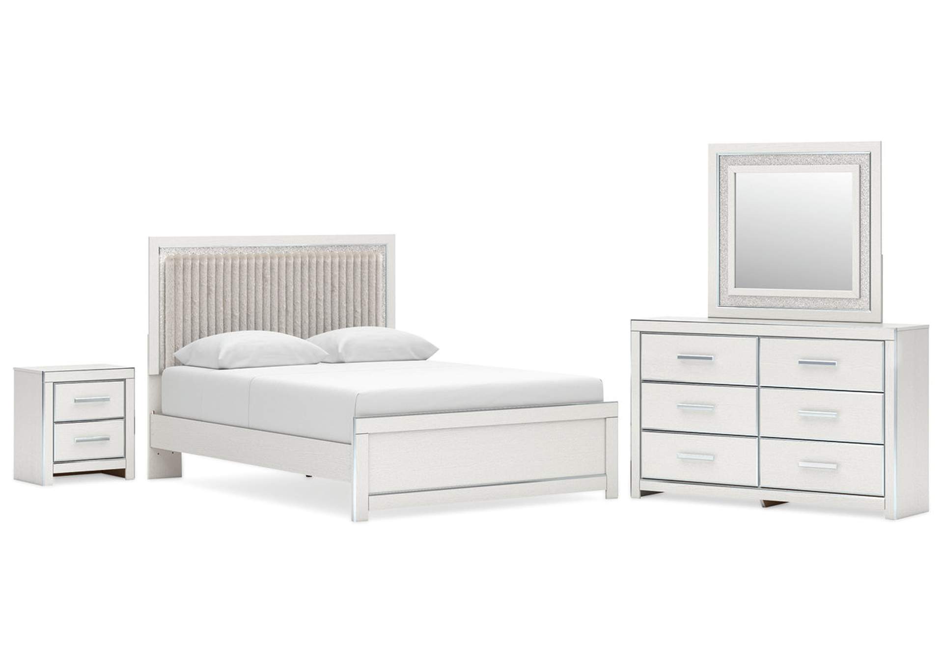 Birmonton Queen Upholstered Panel Platform Bed, Dresser, Mirror and Nightstand image 1