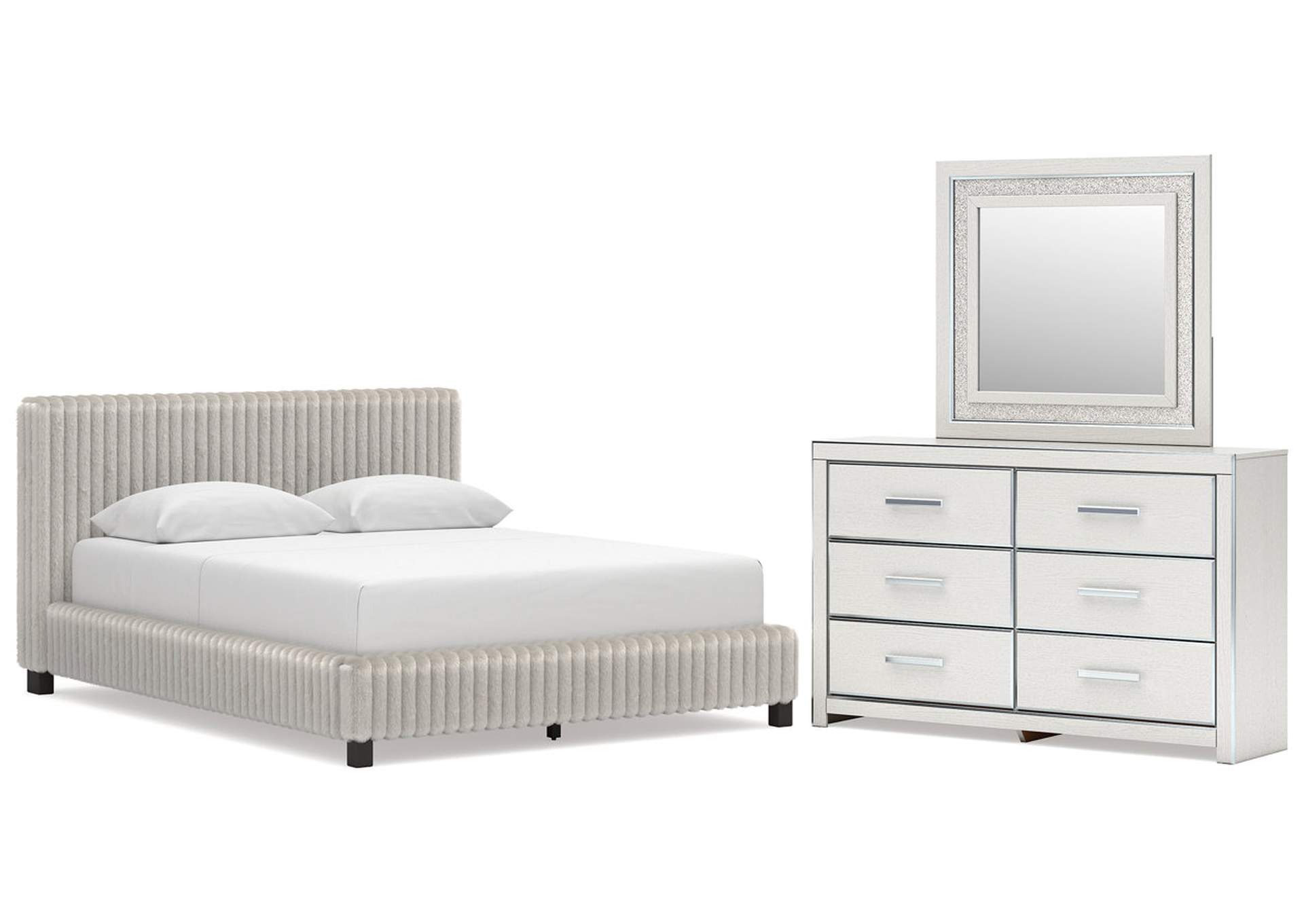 Birmonton Queen Upholstered Bed, Dresser and Mirror image 1