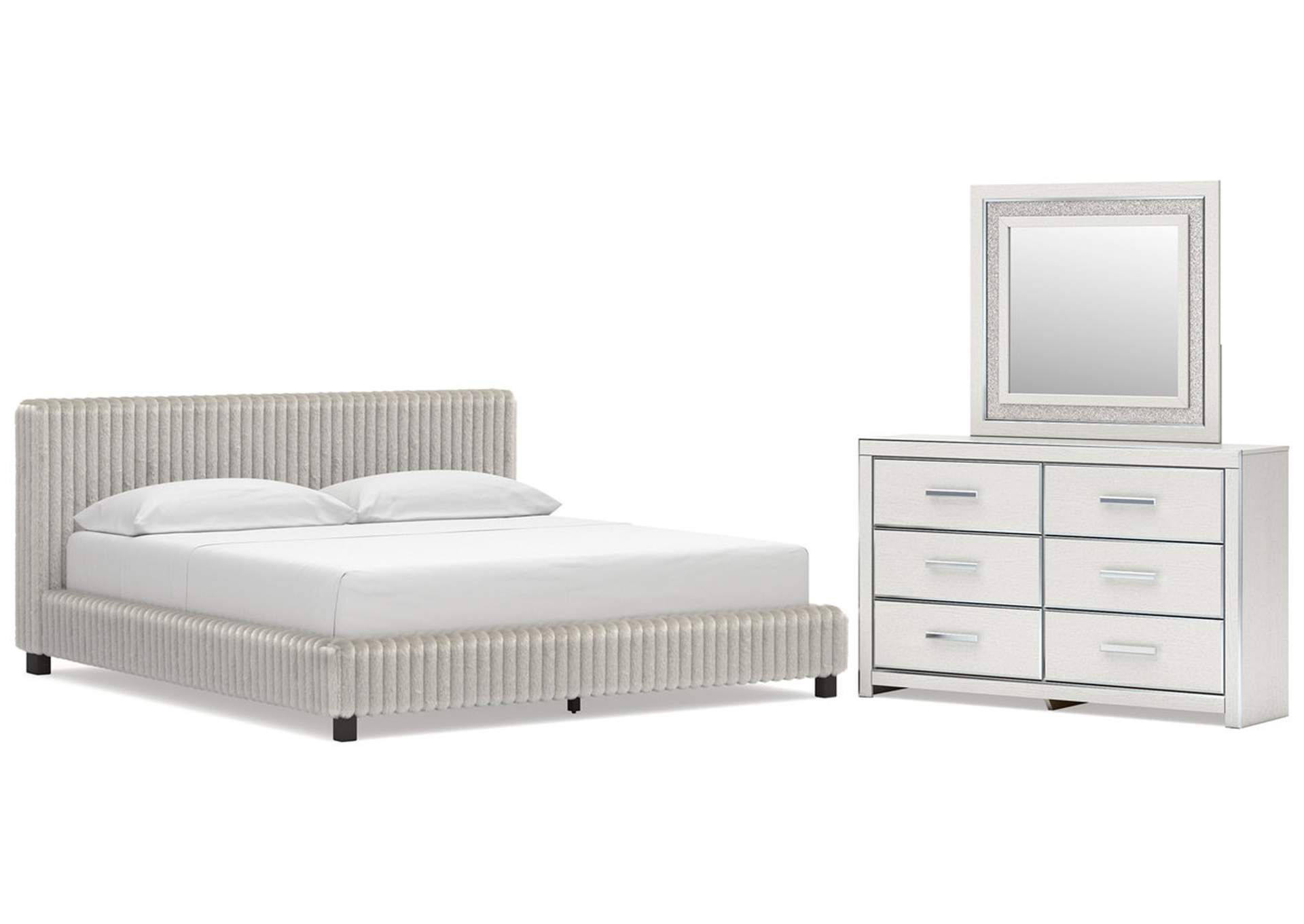 Birmonton California King Upholstered Bed, Dresser and Mirror image 1