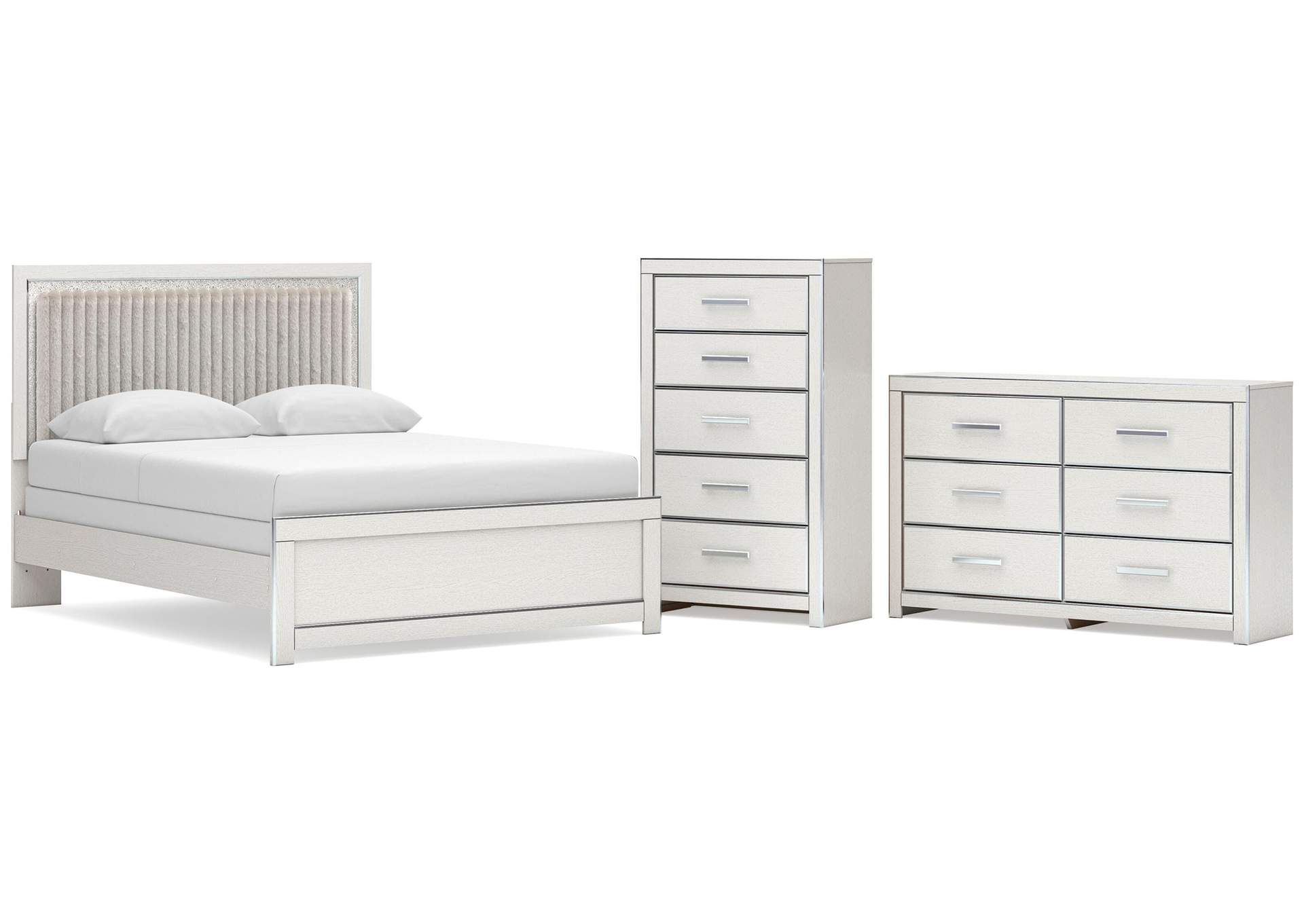 Birmonton Queen Upholstered Panel Bed, Dresser and Chest image 1