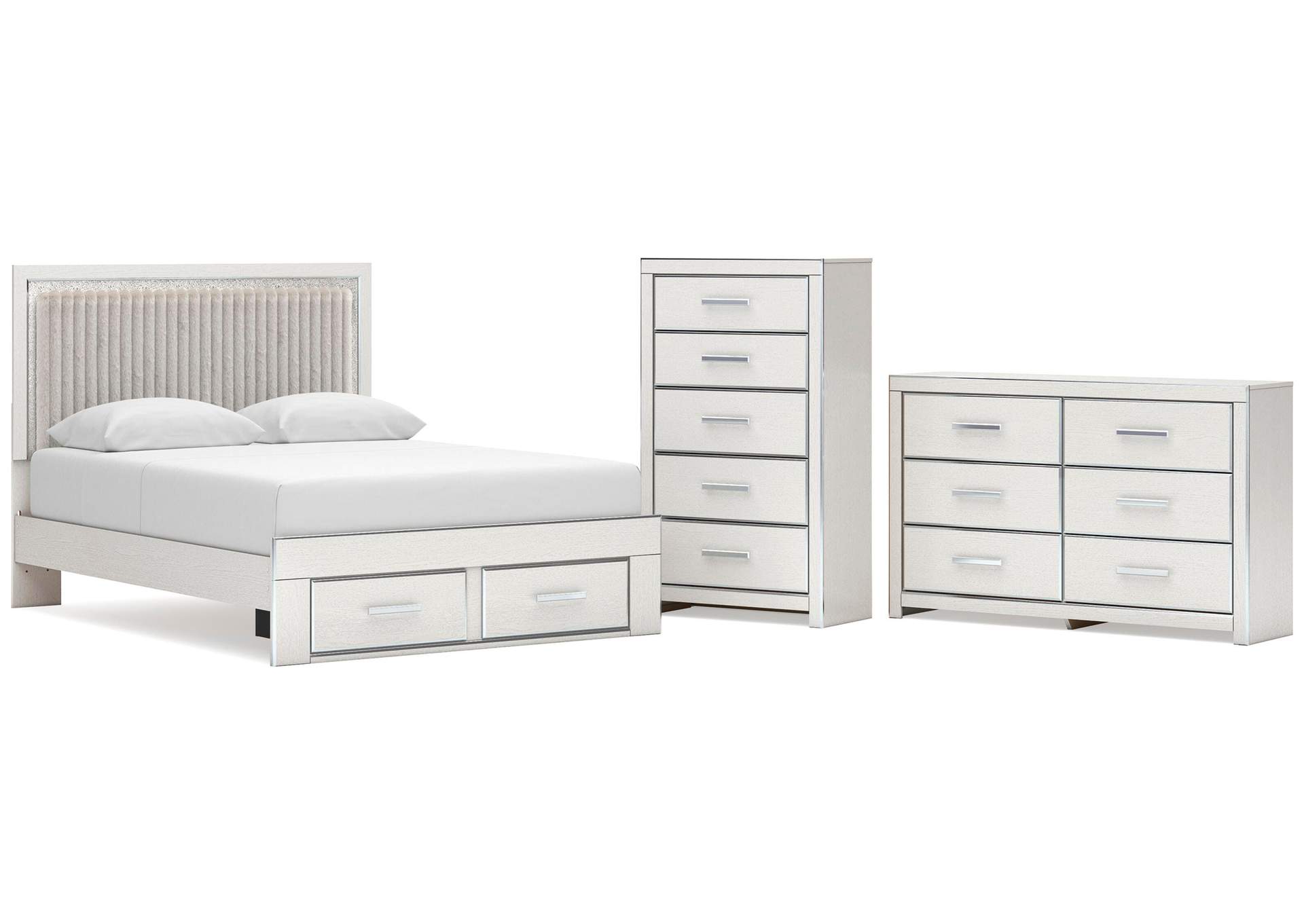 Birmonton Queen Upholstered Panel Platform Storage Bed, Dresser and Chest image 1