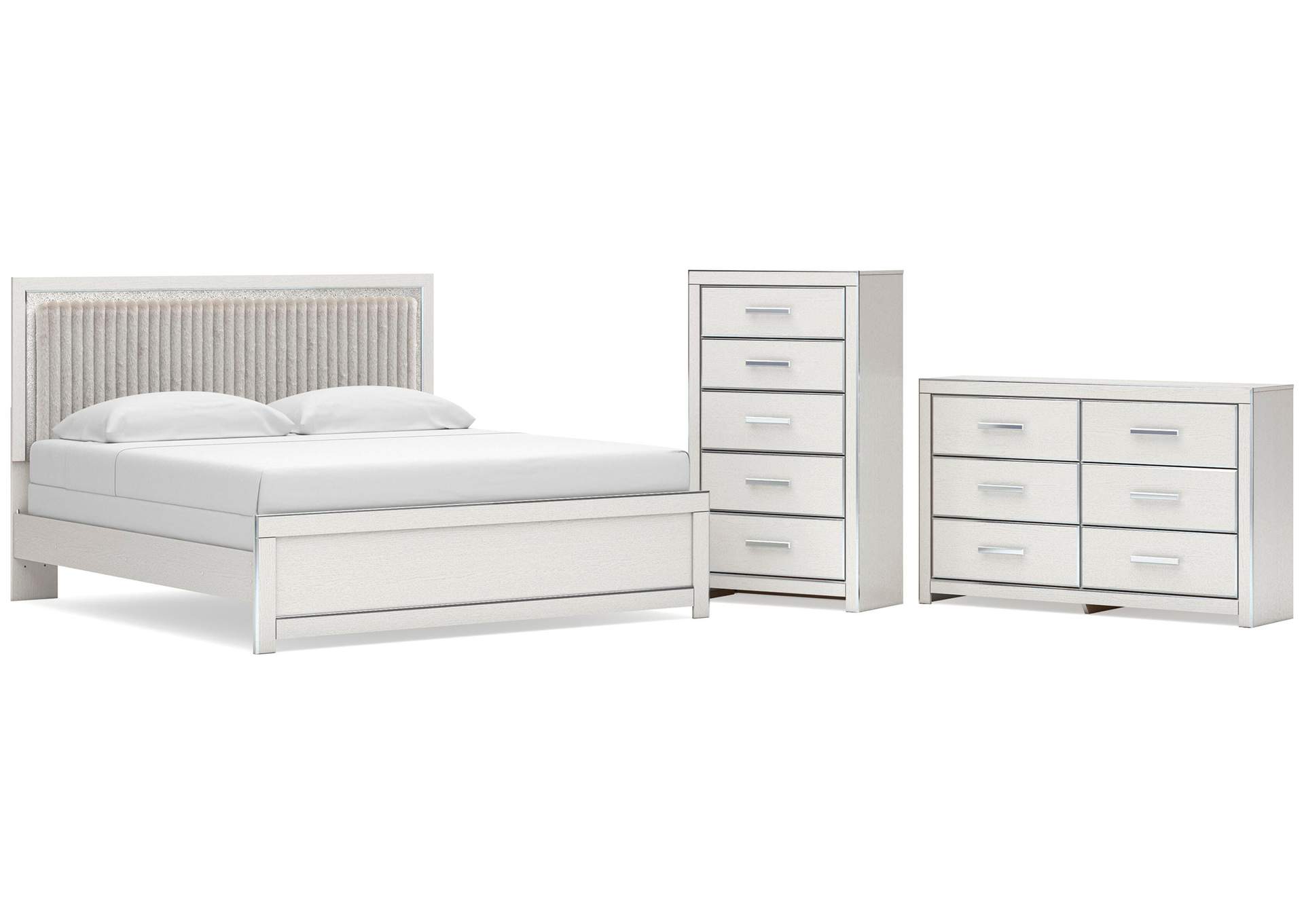 Birmonton King Upholstered Panel Bed, Dresser and Chest image 1