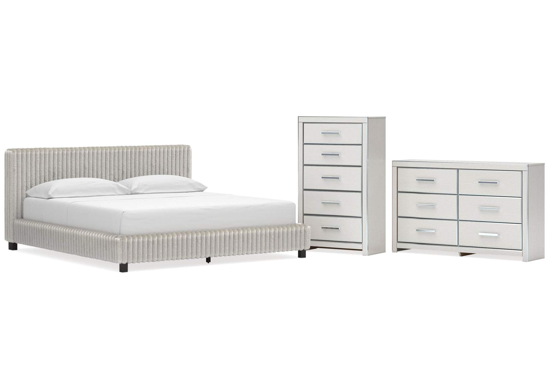 Birmonton California King Upholstered Bed, Dresser and Chest image 1