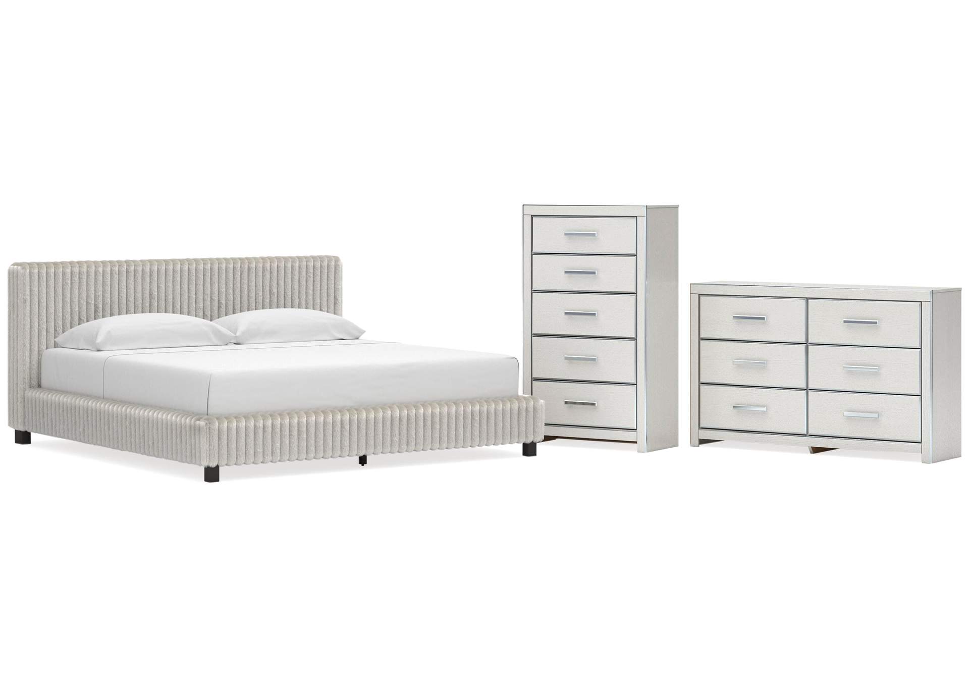 Birmonton King Upholstered Bed, Dresser and Chest image 1