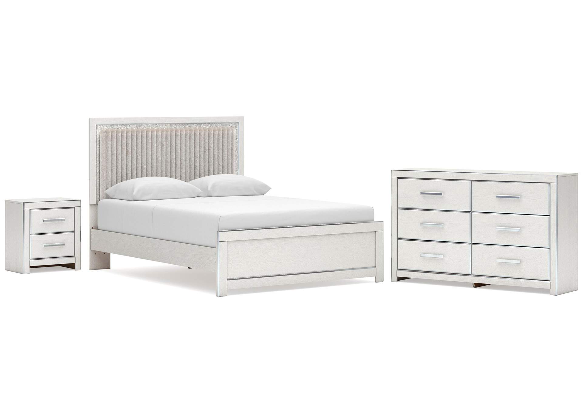 Birmonton Queen Upholstered Panel Platform Bed, Dresser and Nightstand image 1
