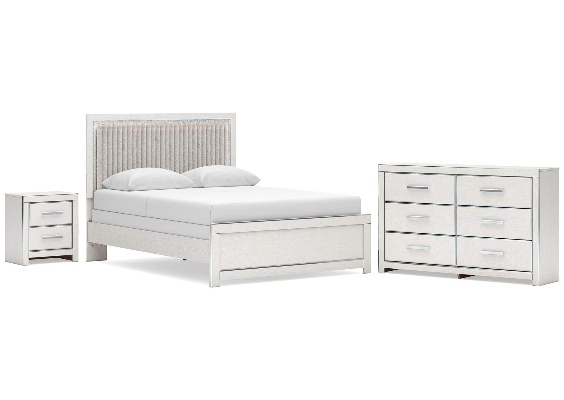 Birmonton Queen Upholstered Panel Bed, Dresser and Nightstand image 1